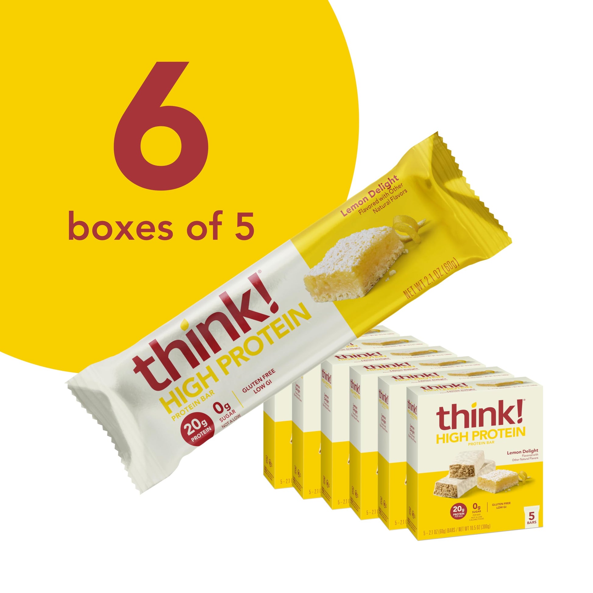 think! Protein Bars, High Protein Snacks, Gluten Free, Kosher Friendly, Lemon Delight, Nutrition Bars, 2.1 Oz per Bar, 30 Count (Packaging May Vary)