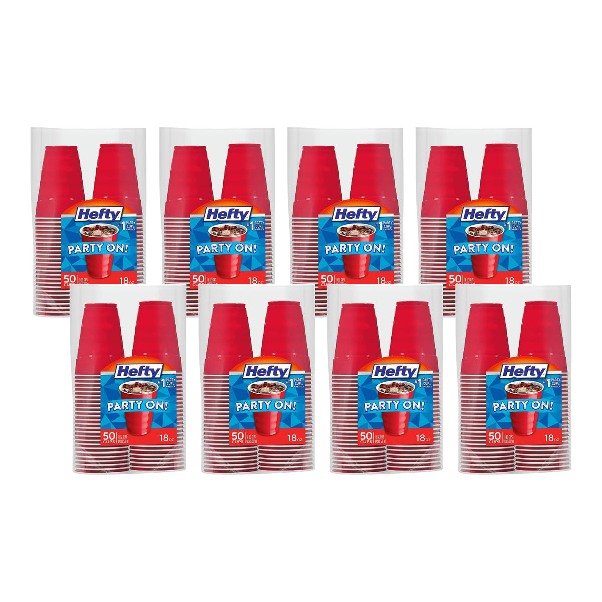Hefty Easy Grip Disposable Plastic Cold Cups, Red, 18 Ounce, 50 Count (Pack of 8)