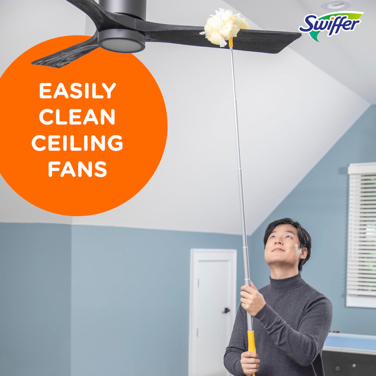 Swiffer Ceiling Fan Duster Super Extender Handle Starter Kit, 6 Heavy Duty Refills