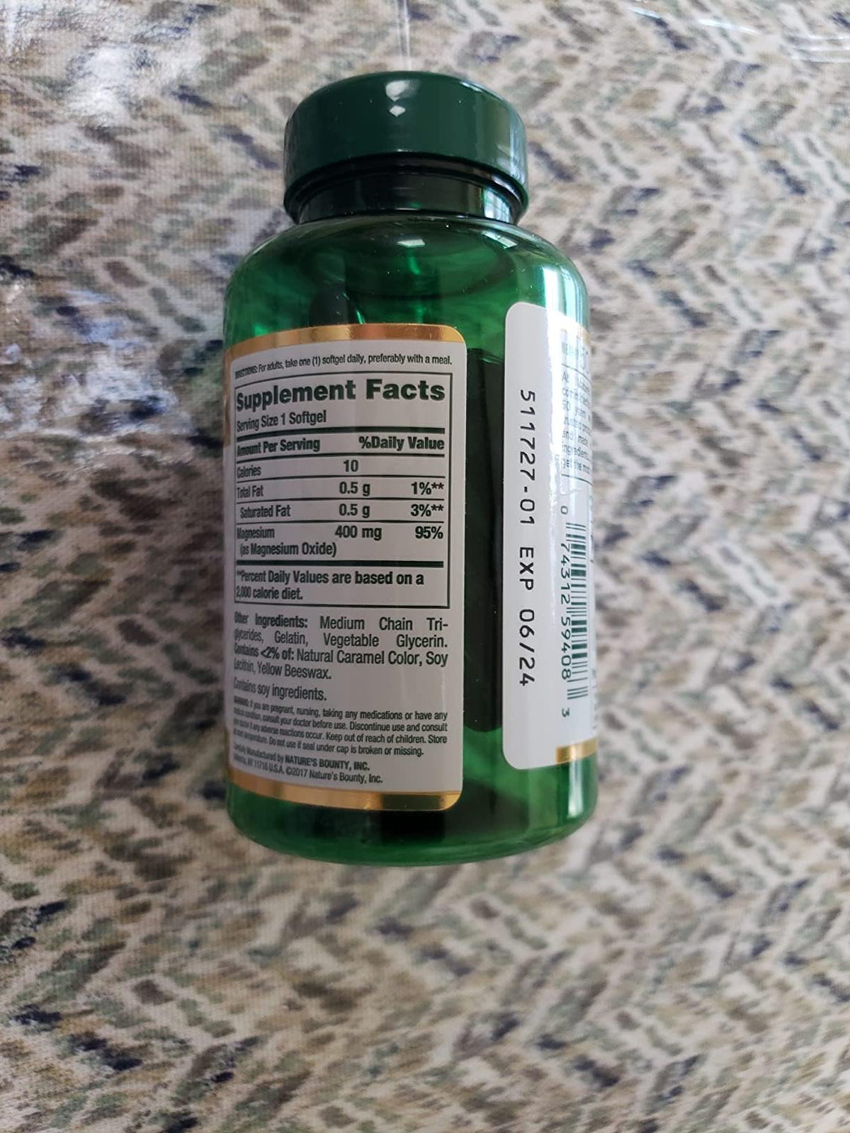 Nature's Bounty Magnesium 400 mg, Softgels, 75 ea - 2pc
