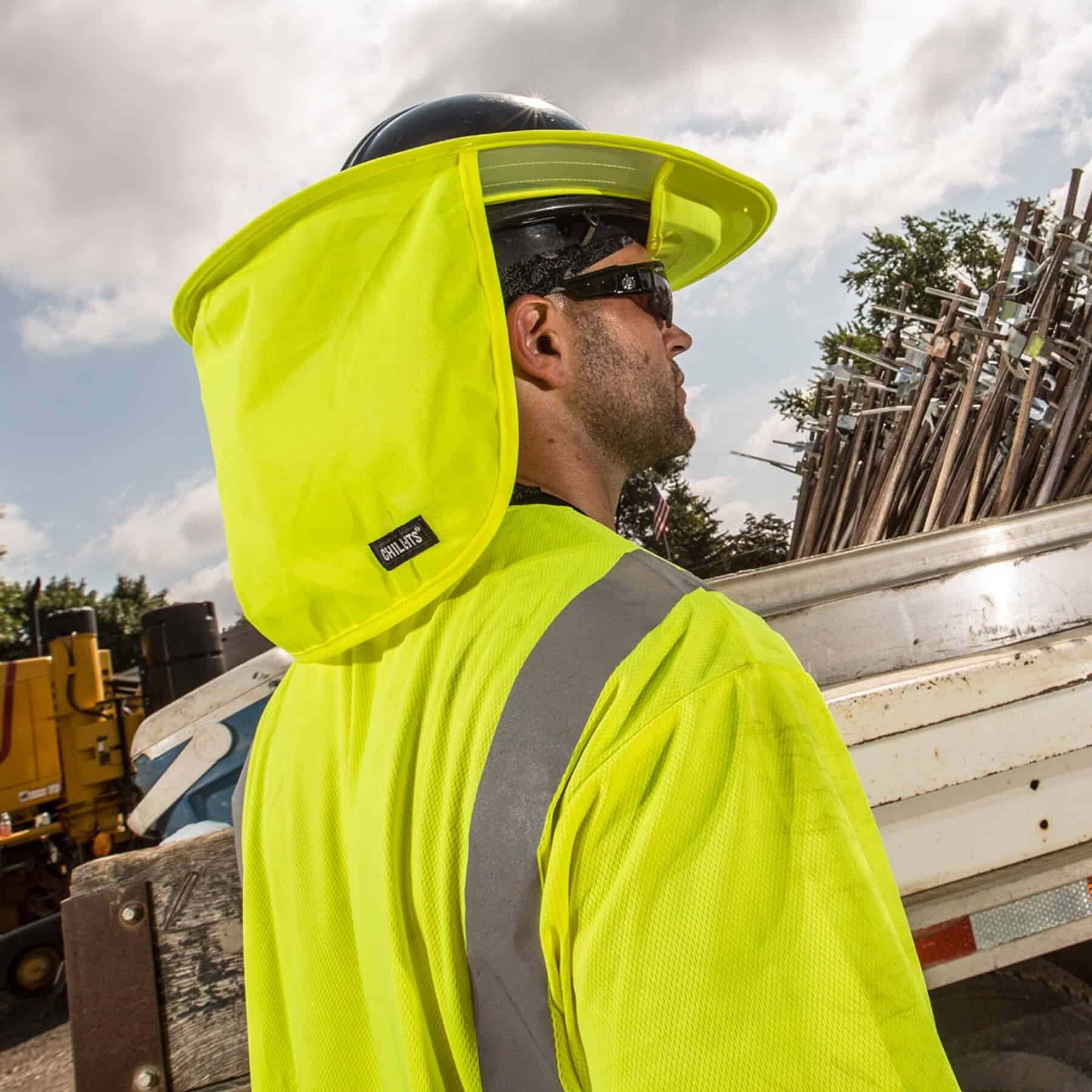 Ergodyne Chill-Its 6660 Attachable Hard Hat Brim with Neck Shade, Lime