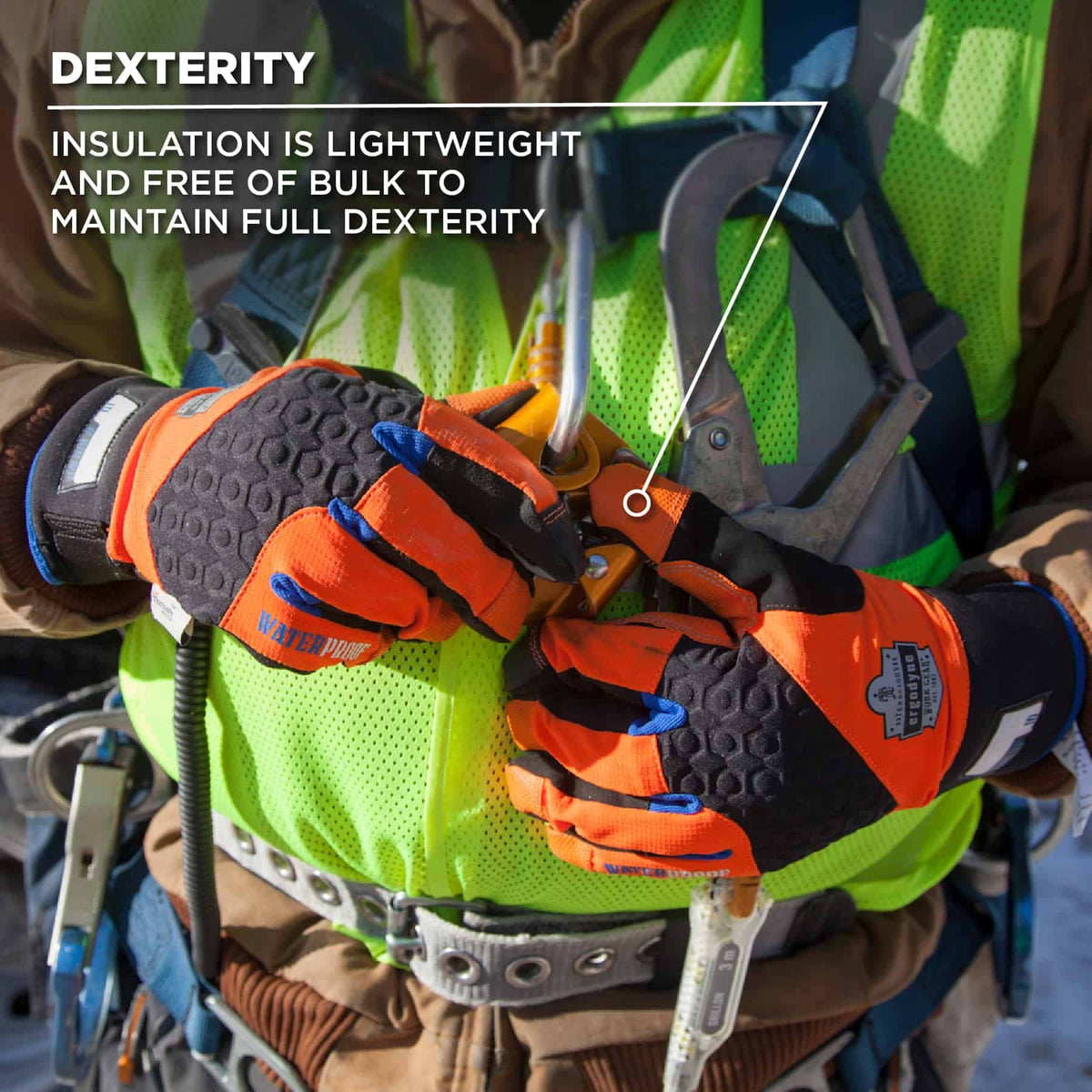 Waterproof Work Gloves, High Visibility, Thermal Insulated, Touchscreen, Enhanced Grip, Ergodyne ProFlex 818WP, Orange