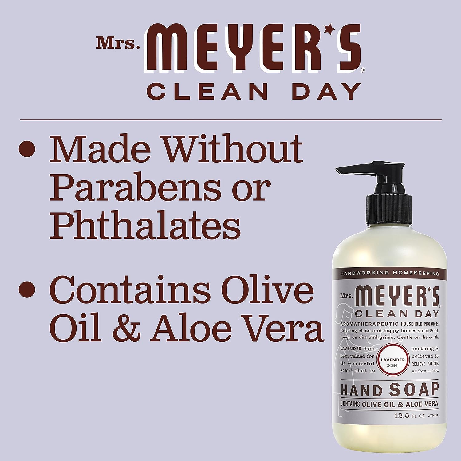 MRS. MEYER'S CLEAN DAY Hand Soap Refill, Made with Essential Oils, Biodegradable Formula, Lavender, 33 fl. (Pack of 4)