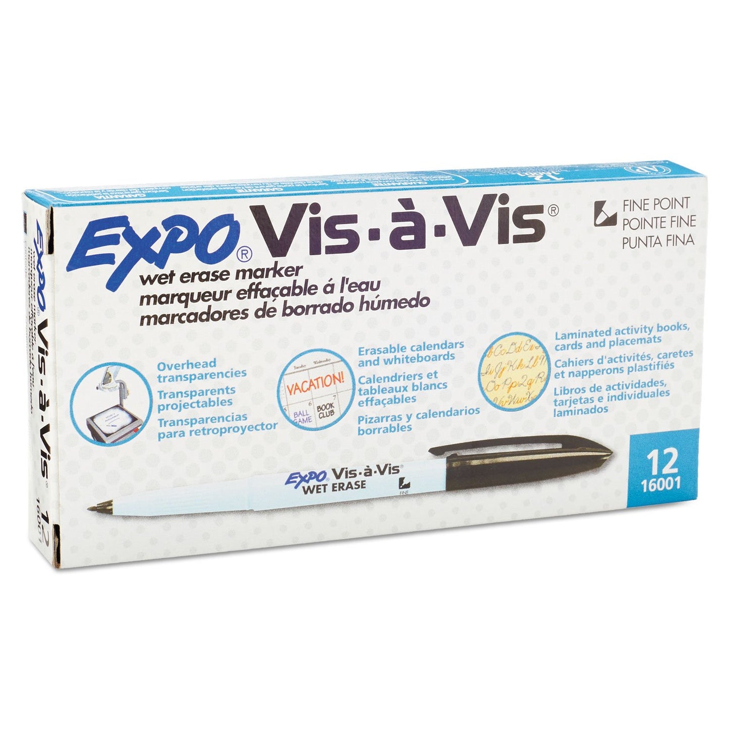 EXPO 16001 Vis-a-Vis Wet-Erase Marker Fine Point Black Dozen