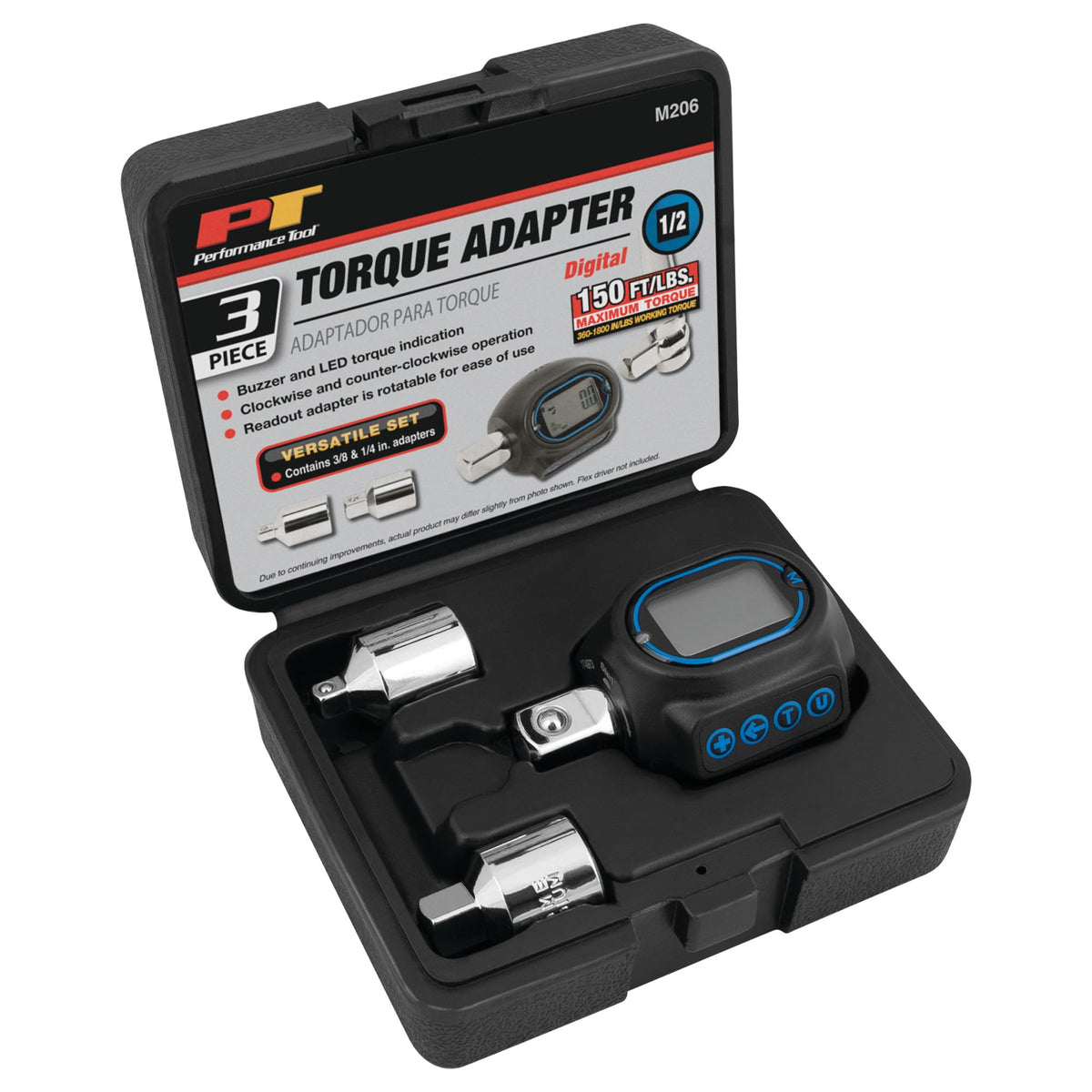 Performance Tool M206 Digital Torque Adapter (1/2'' Drive & includes adapters for 3/8'' and 1/4'')
