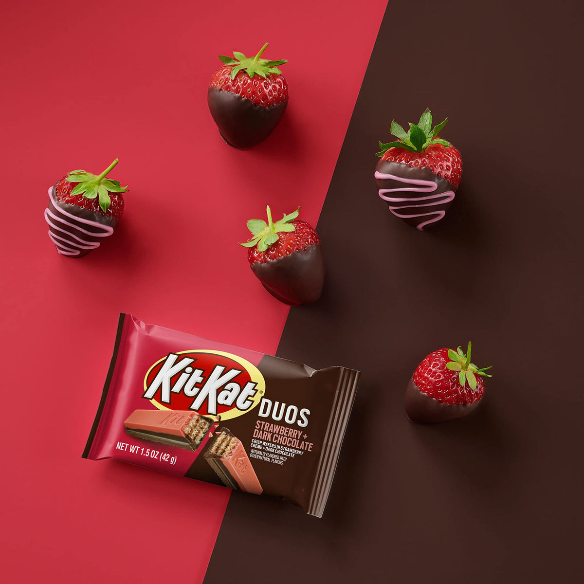 KIT KAT DUOS Chocolate Strawberry Creme Wafer Candy Bars, 1.5 oz (24 Count)
