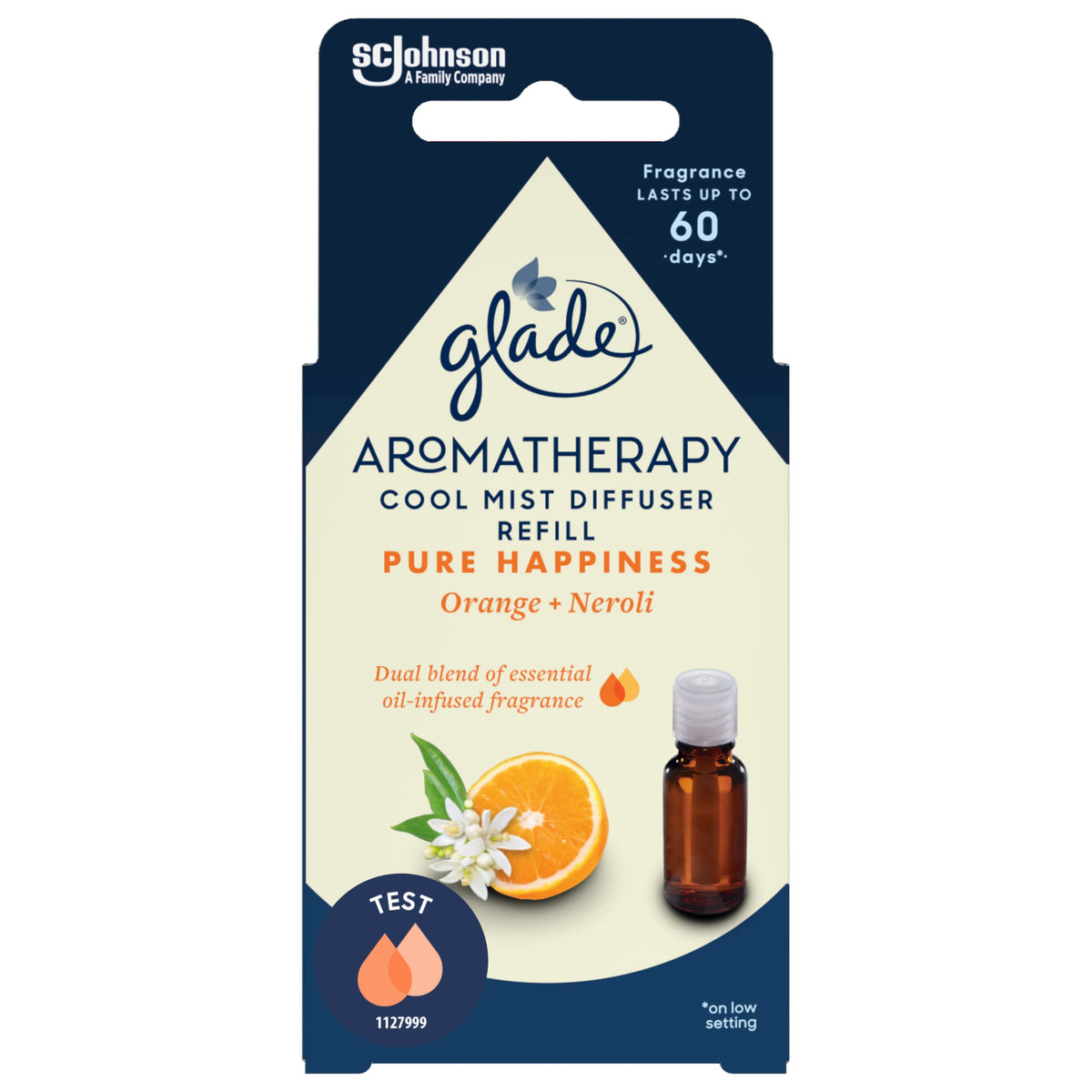 Glade Aromatherapy Essential Oil Diffuser Refill, Cool Mist Aromatherapy Diffuser & Air Freshener for Home, Pure Happiness with Orange & Neroli Scent, 17.4 ml