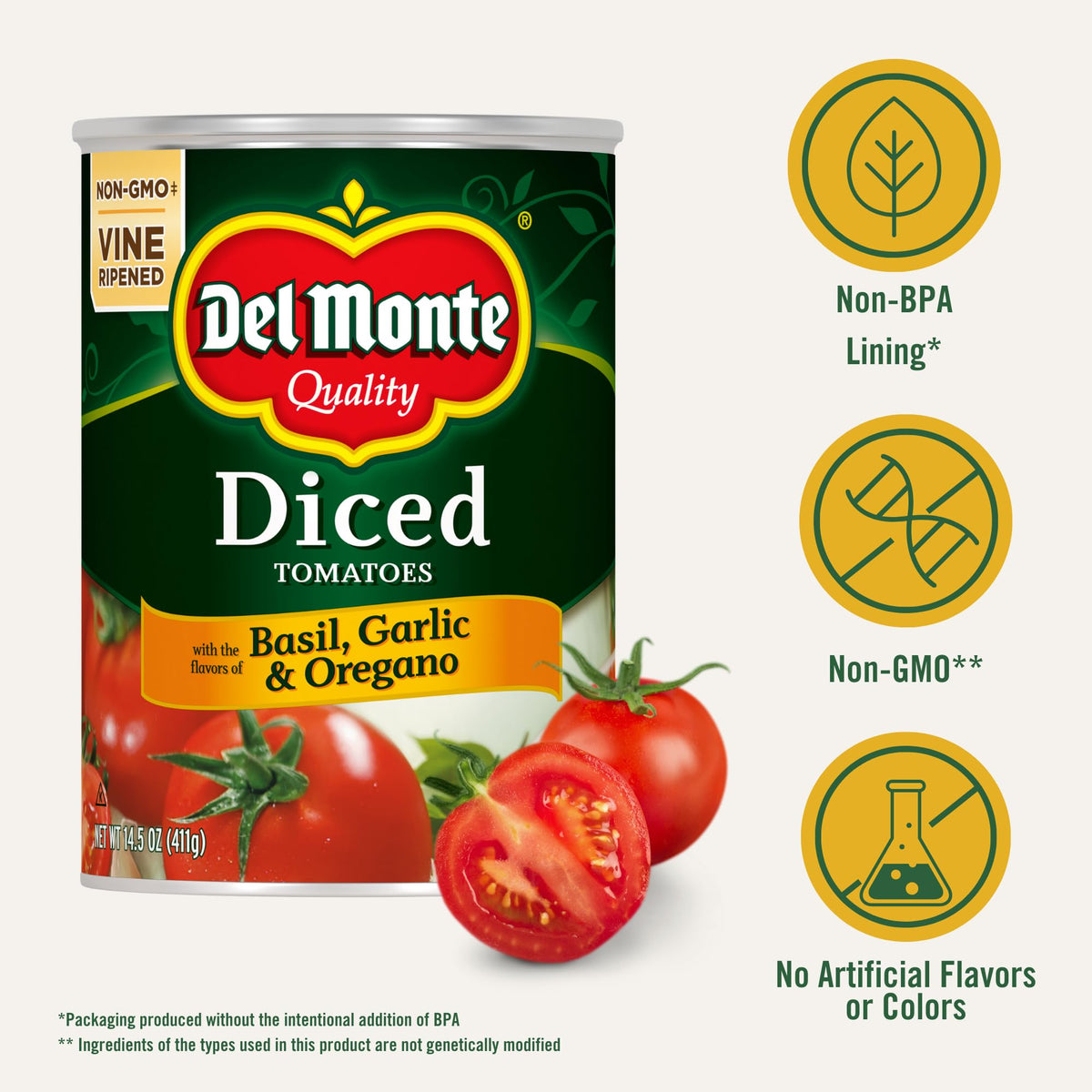 Del Monte Canned Diced Tomatoes, 14.5 Ounce (Pack of 12)
