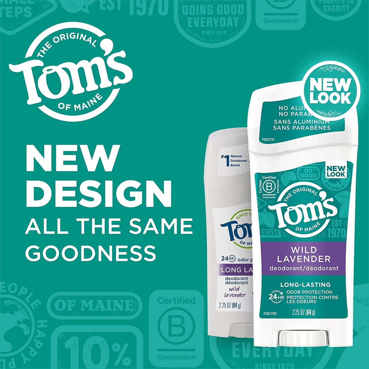 Tom's of Maine Natural Long-Lasting Deodorant Stick Lavender 2.25 Oz (Pack of 2)