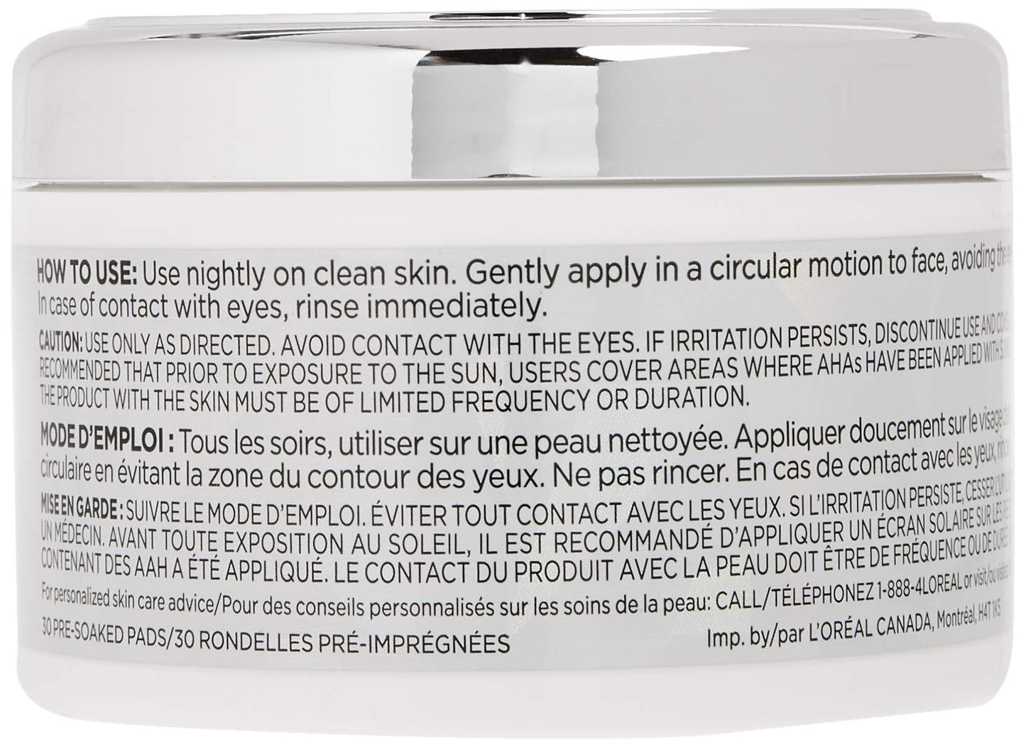 L'OrÃ©al Paris Revitalift Bright Reveal Anti-Aging Exfoliating Peel Pads with Glycolic Acid, Reduce Wrinkles & Brighten Skin, 30 Count (Pack of 1)