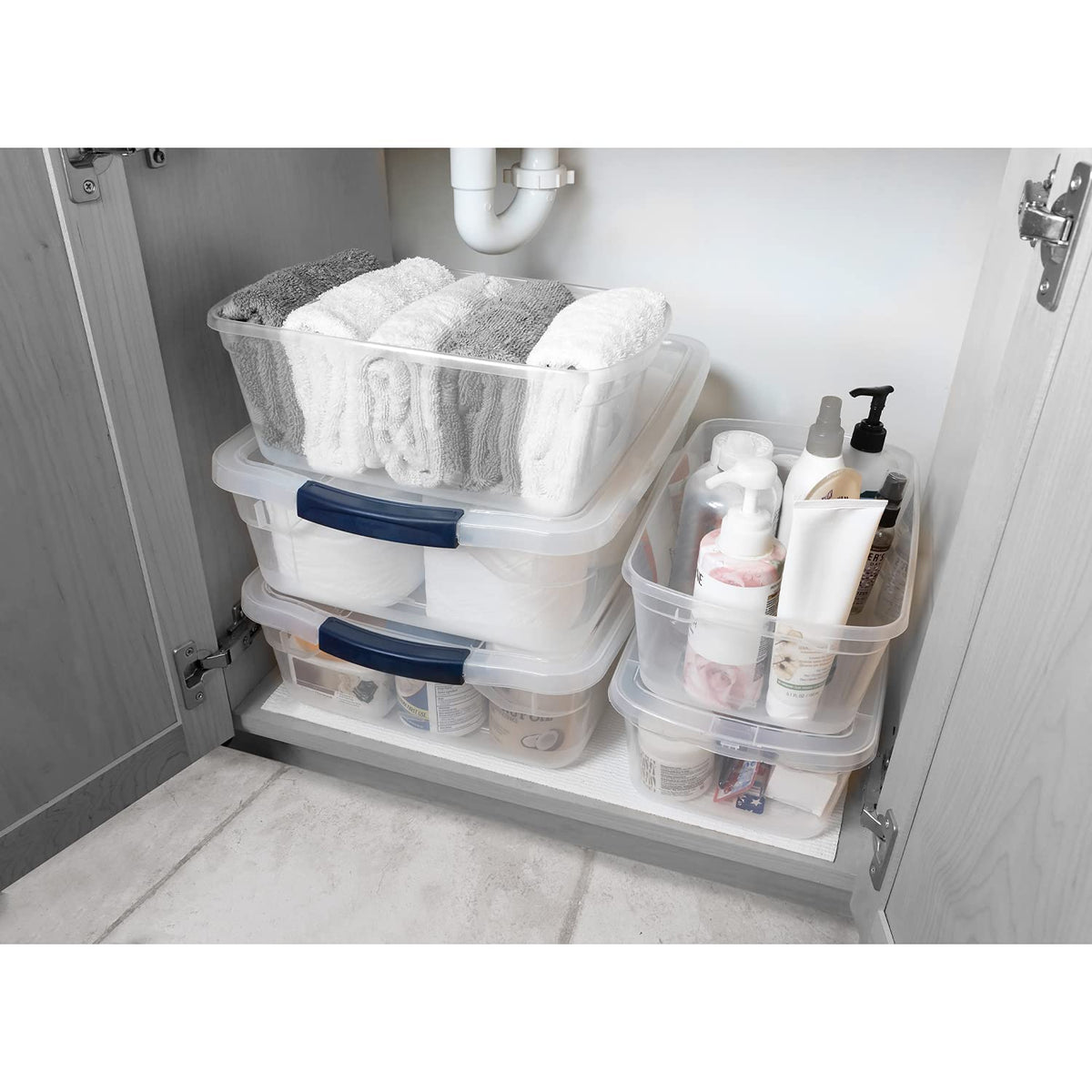 Rubbermaid Cleverstore Clear 41 QT Pack of 6 Stackable Plastic Storage Containers with Durable Latching Clear Lids