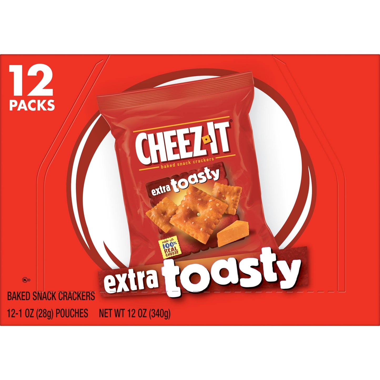 Cheez-It Cheese Crackers, Baked Snack Crackers, Office and Kids Snacks, Extra Toasty, 12oz Box (12 Packs)