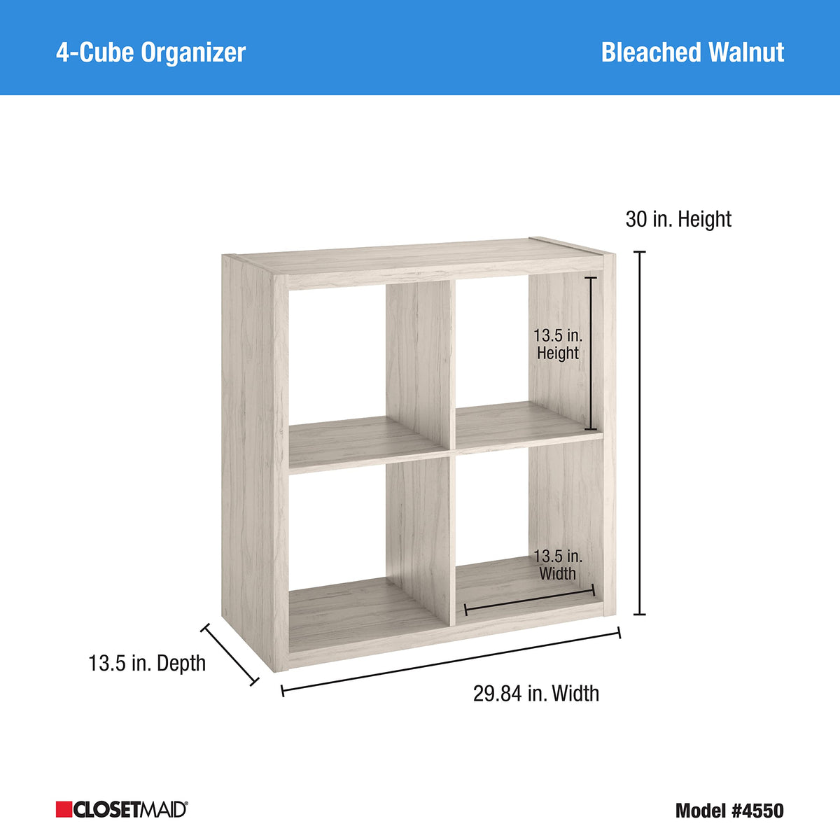 ClosetMaid 4550 Decorative Open Back 4-Cube Storage Organizer, Bleached Walnut
