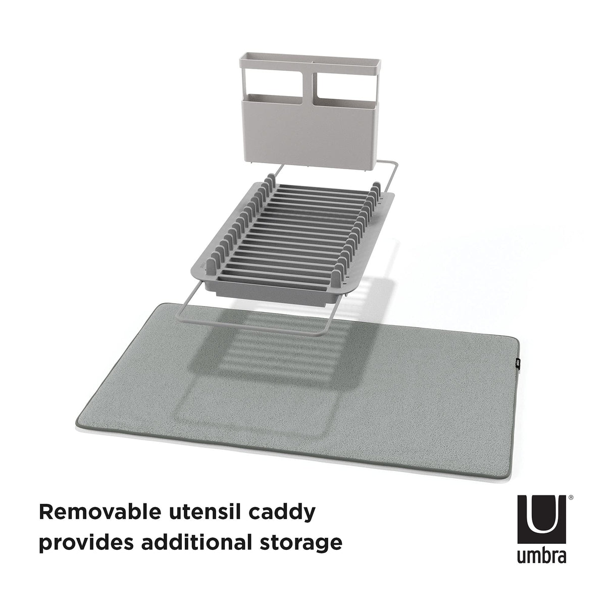 Umbra Udry Rack and Microfiber Dish Drying Mat-Space-Saving Lightweight Design Folds Up for Easy Storage, Over The Sink, Charcoal