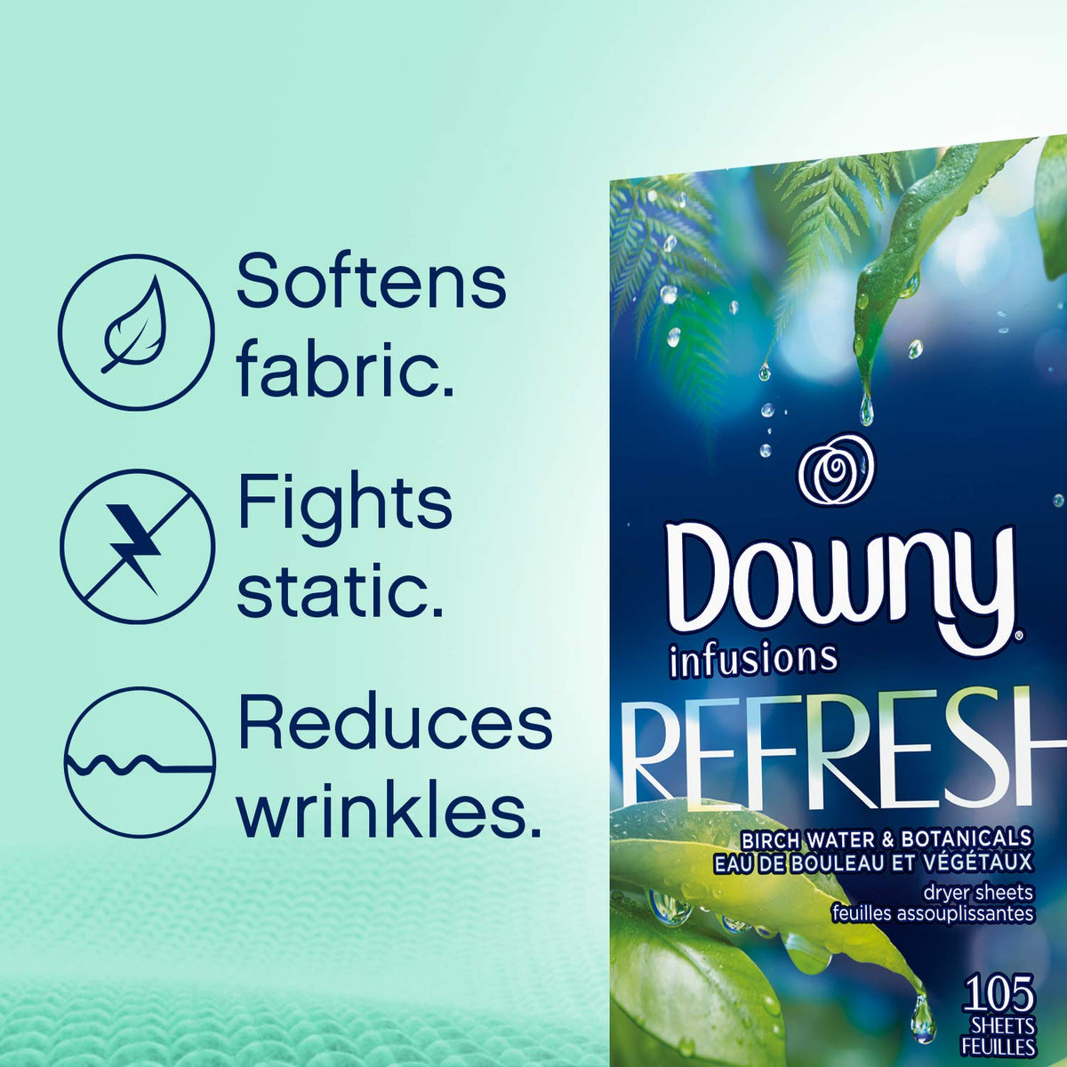 Downy Infusions Fabric Softener Sheets, Botanical Mist, 105 Count