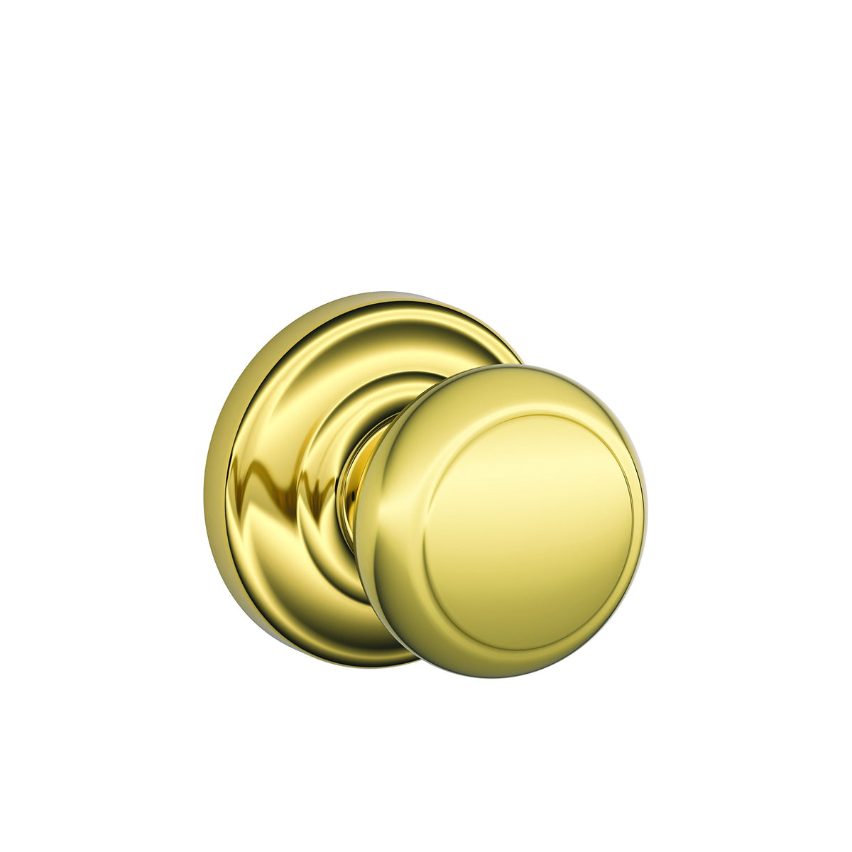 SCHLAGE Andover Passage Knob, Andover Rose, Bright Brass