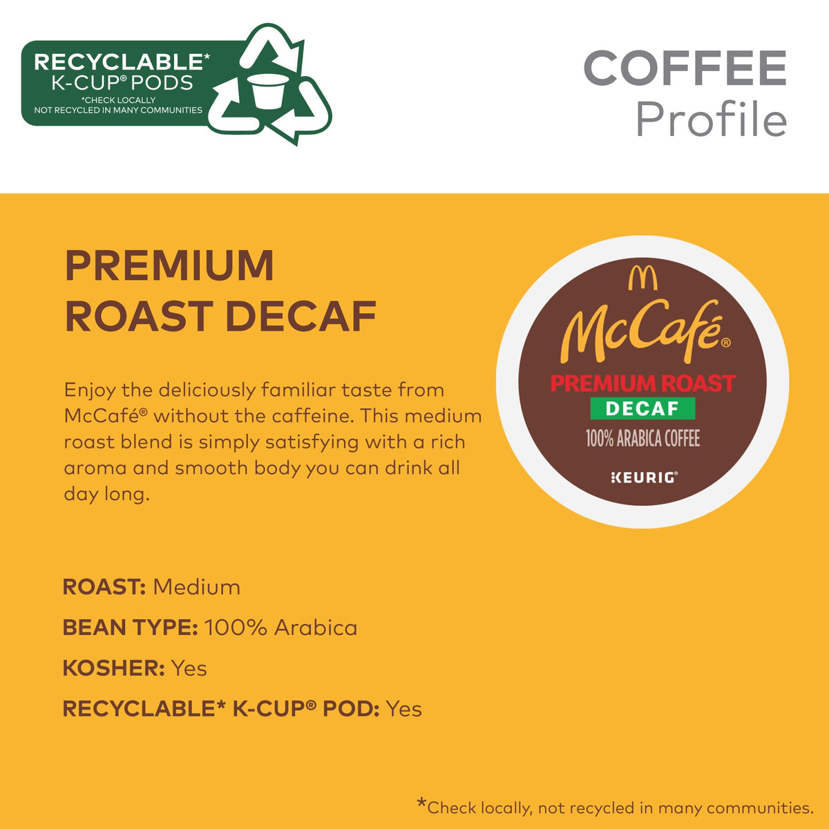 McCafe Keurig Single Serve K-Cup Pods, Premium Roast Decaf, 32 Count