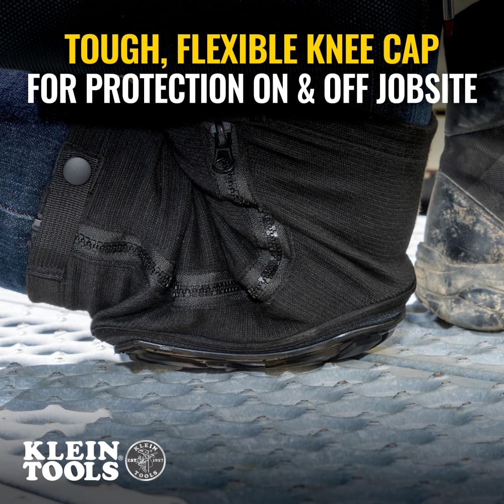 Klein Tools 60850 Tough-Flex Knee Sleeves for Work, Construction, Low-Profile Sleeve with Zipper, Gel-Like Foam, Black, XL/XXL