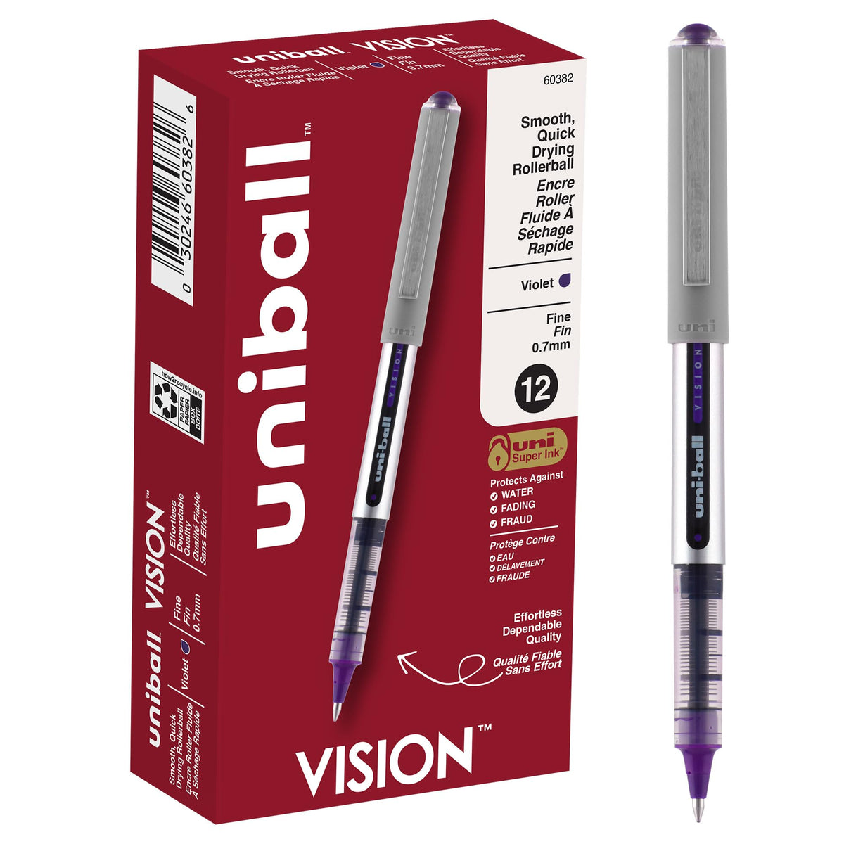 Uniball UB157 Fine Point Roller Ball Pens - Box of 12 - Purple