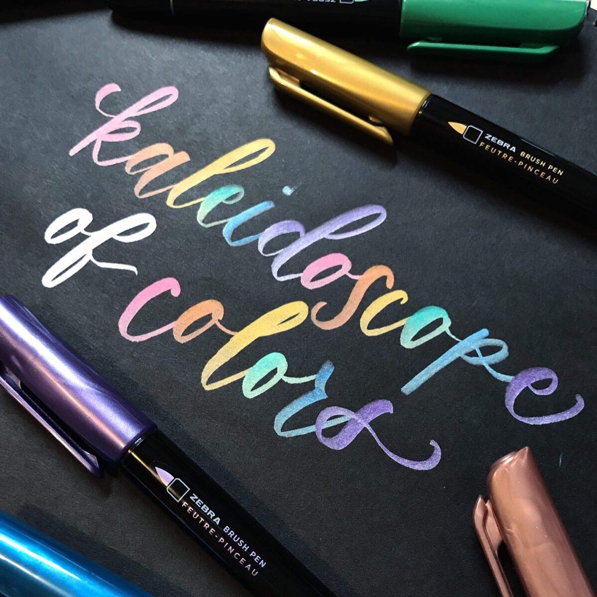 Zebra Pen Metallic Brush Pen, Medium Point, Pigment Ink, Assorted Colors, 3 Pack