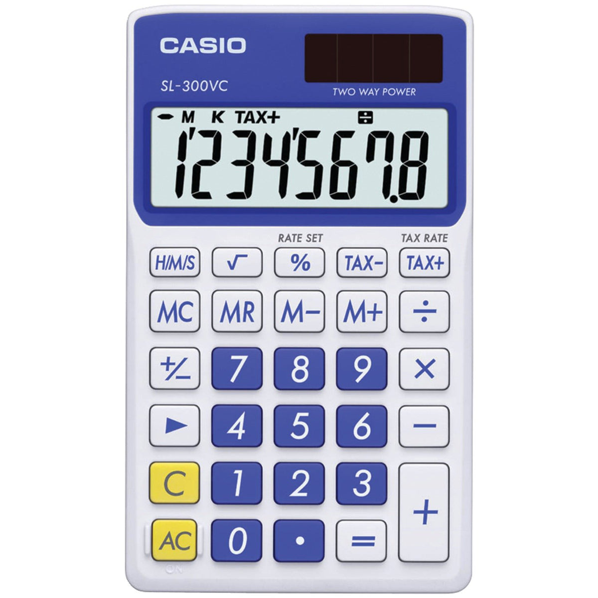 Casio SL-300VC, Sloar Powered Standard Function Calculator, Blue