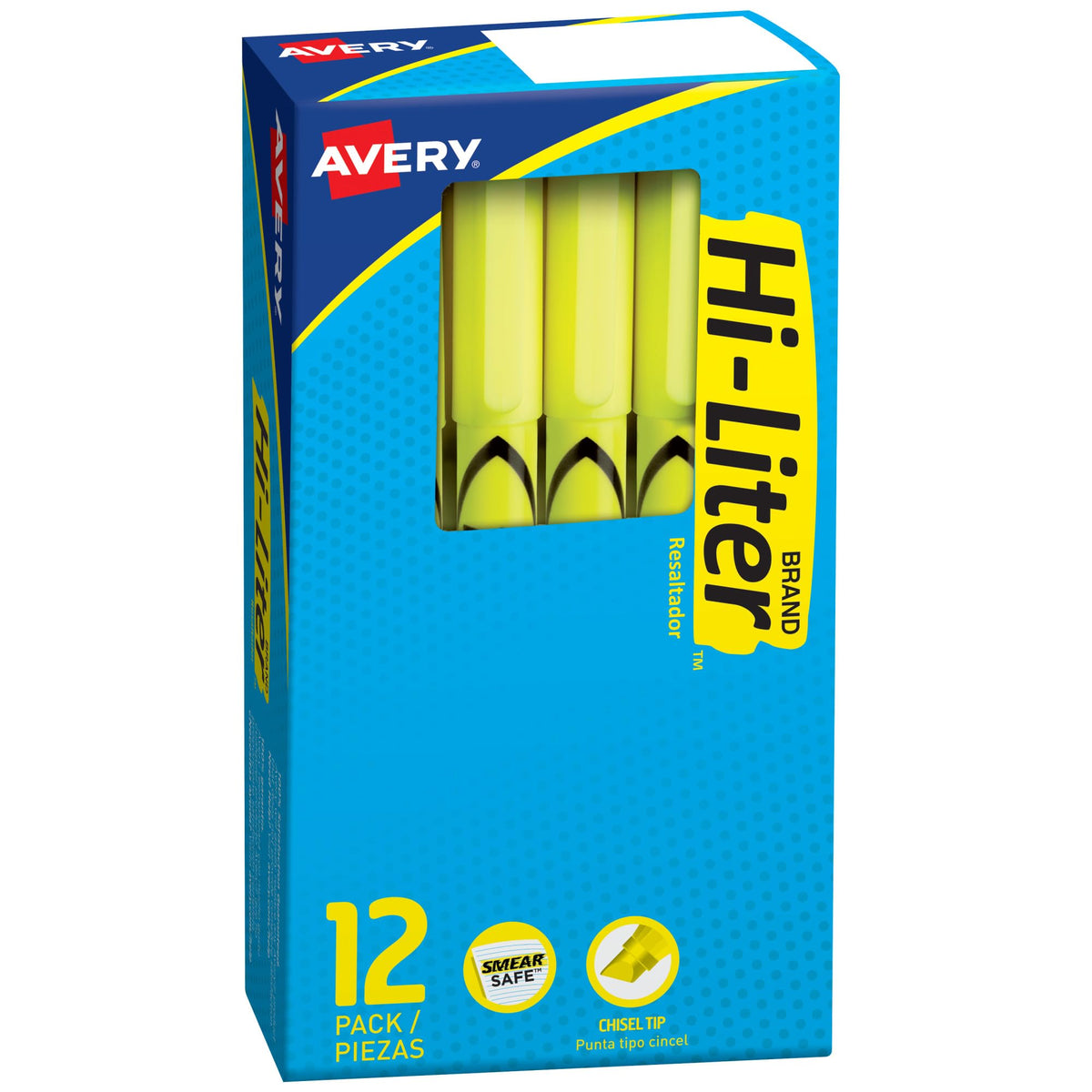 AVERY Hi-Liter Pen-Style Highlighters, Smear Safe Ink, Chisel Tip, 12 Fluorescent Yellow Highlighters (23591)
