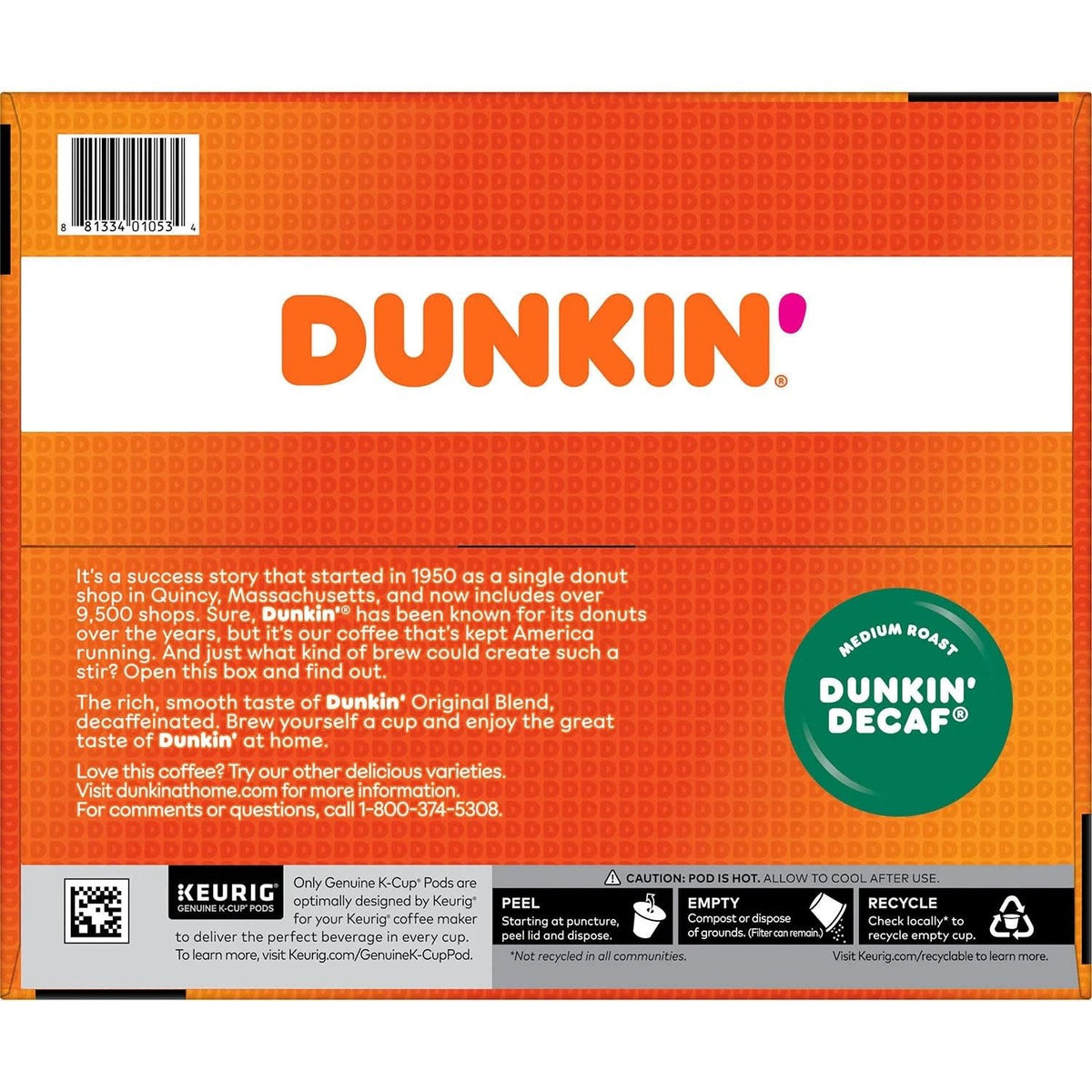 Dunkin' Donuts Original Blend Decaf K Cup Pods, 54 ct.,, 20 Oz ()
