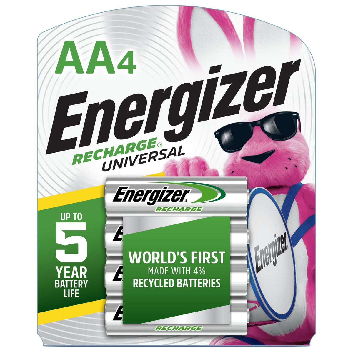 Energizer Rechargeable AA Batteries, Recharge Universal AA Battery Pre-Charged, 4 Count