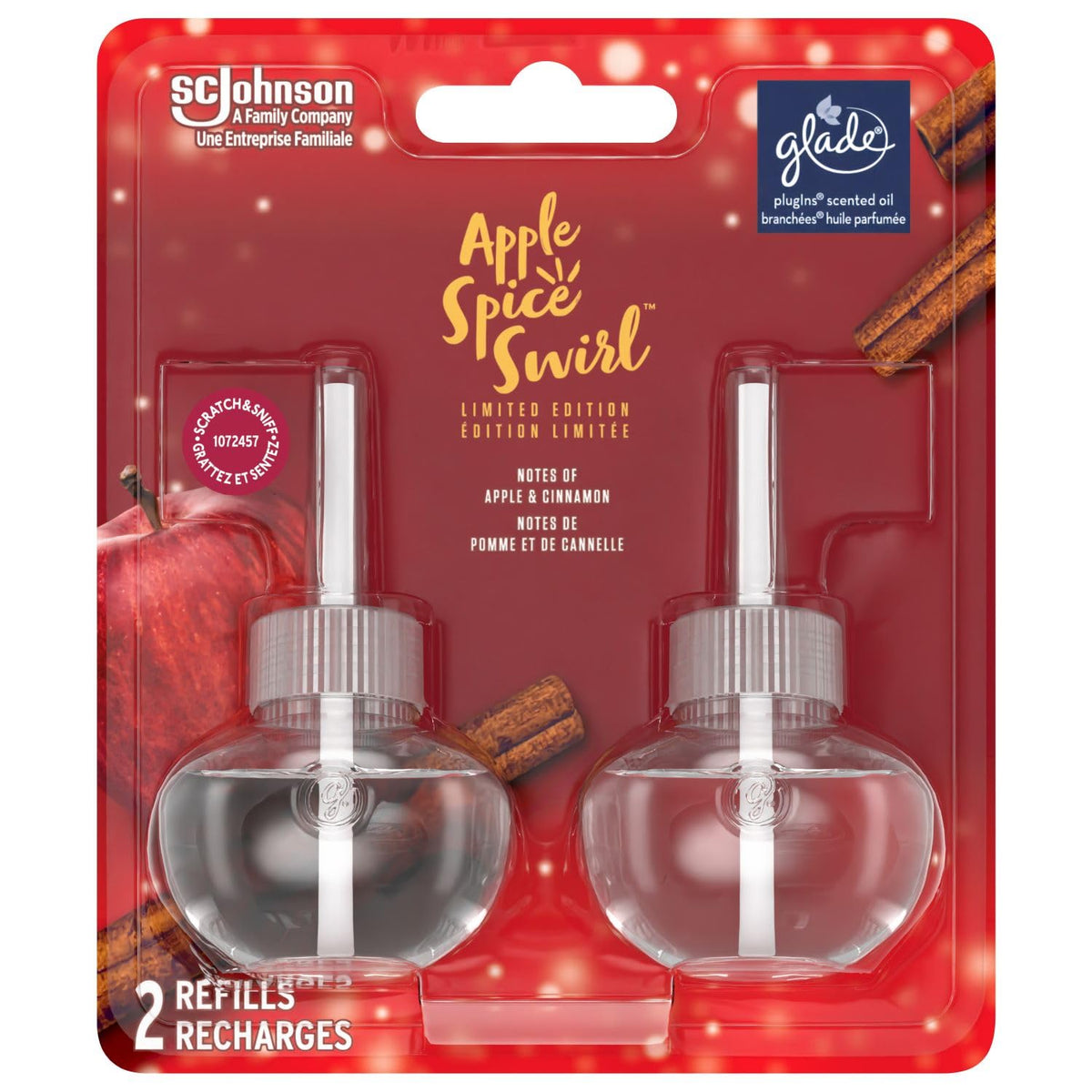 2 Pack Apple Cinnamon Scented Oil Plug-in Air Freshener Refills