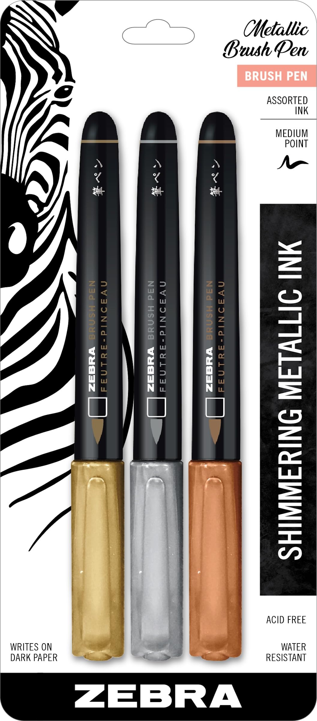 Zebra Brsh PN Single End Assorted 3 pk product image 1