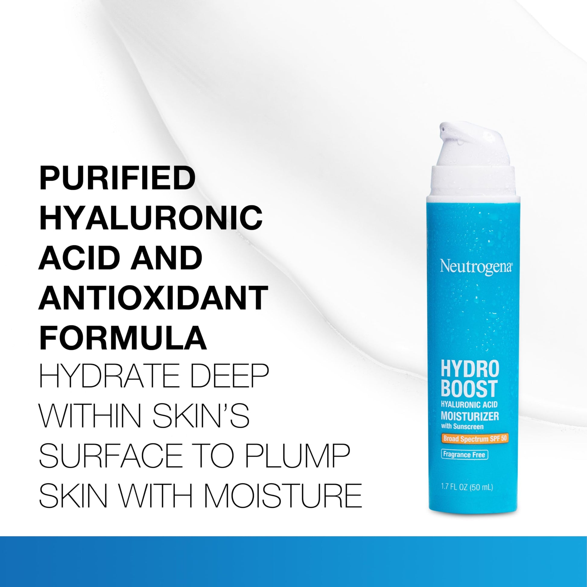 Neutrogena Hydro Boost Hyaluronic Acid Face Moisturizer with Sunscreen, Broad Spectrum SPF 50, Fragrance Free Facial Moisturizer to Hydrate & Soothe Dry Skin, 1.7 fl. oz