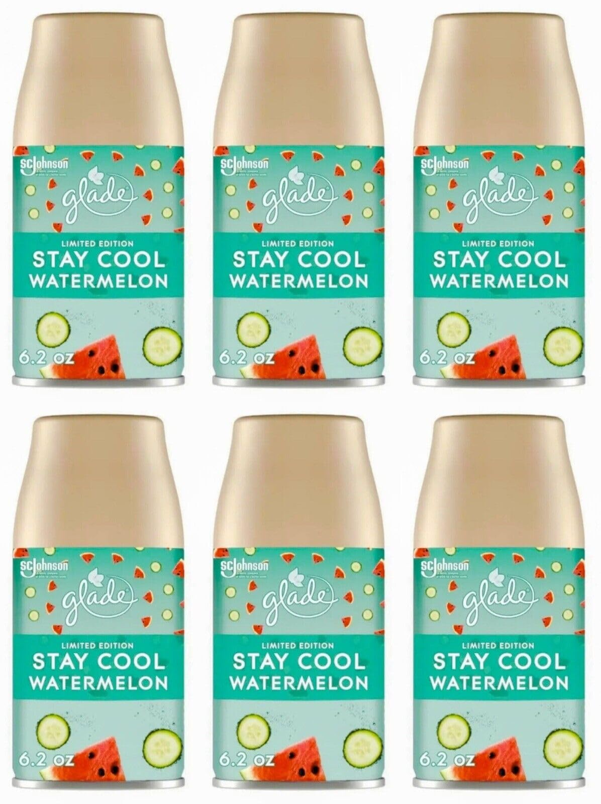 Glade Automatic Spray Refill, Air Freshener for Home and Bathroom, Stay Cool Watermelon, 6.2 Oz, 6 Count