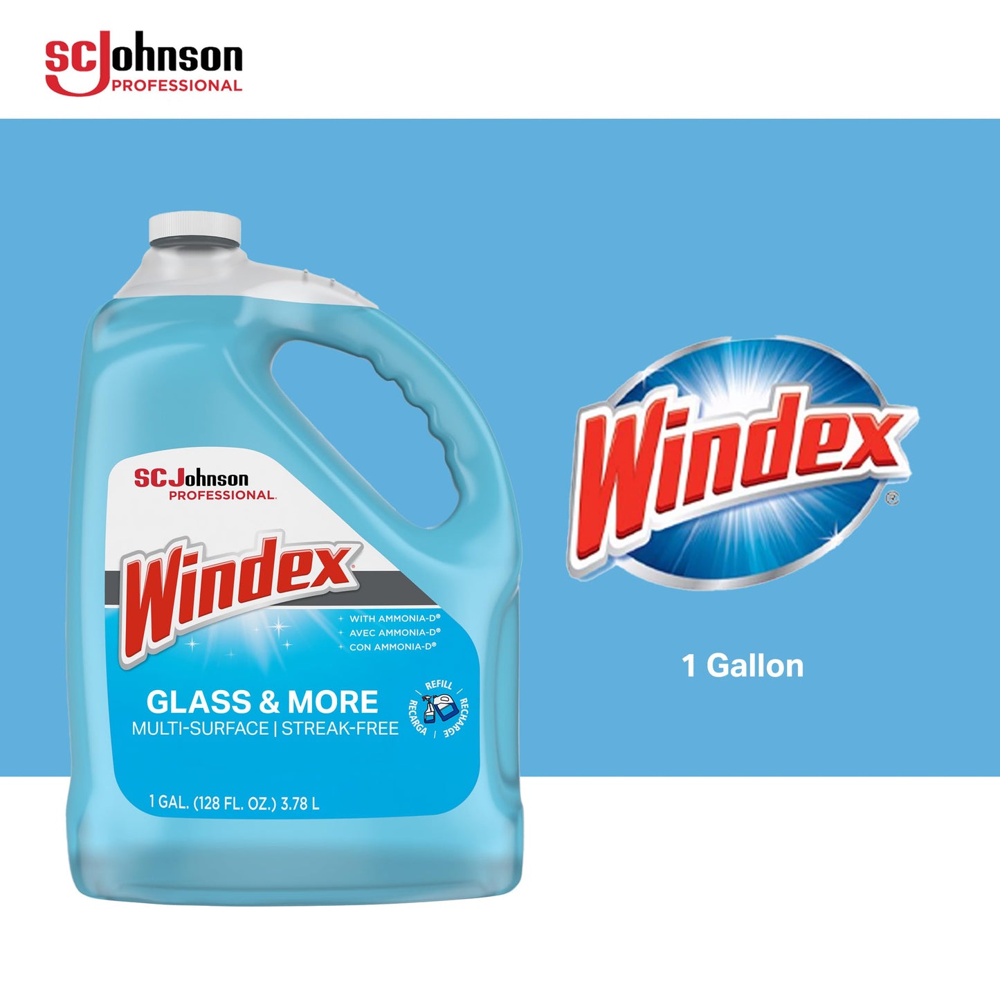 Windex Glass & Multi-Surface Cleaner, 128 Oz Bottle, Case Of 4