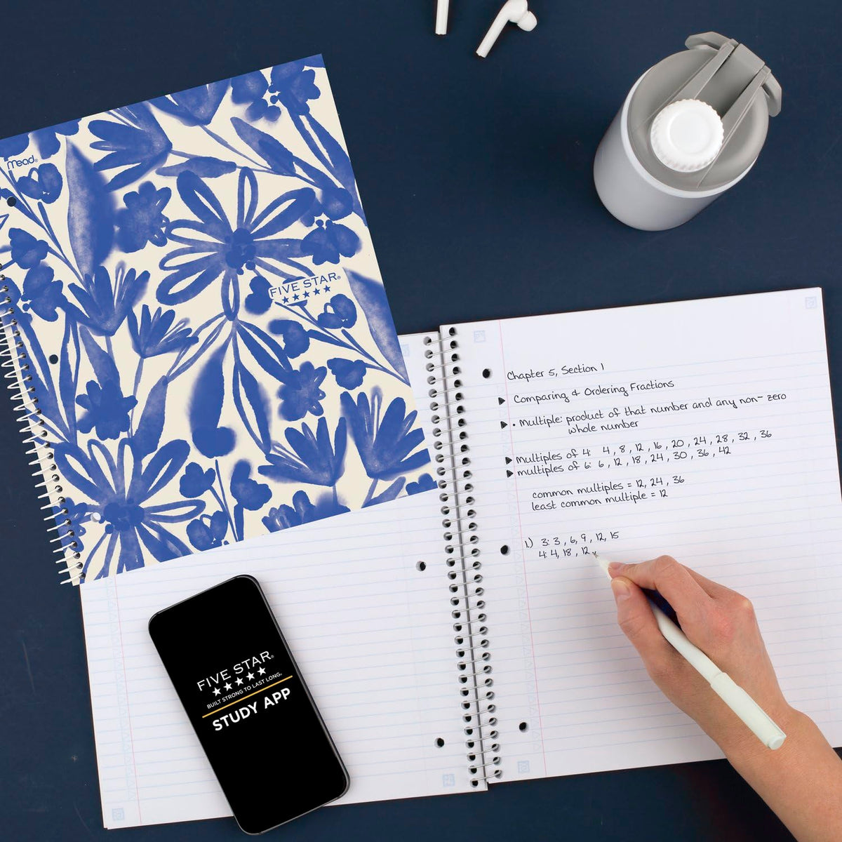Five Star Spiral Notebooks + Study App, 2 Pack, 1 Subject, College Ruled, 8-1/2" x 11", 80 Sheets, Petals (820331F-ECM)