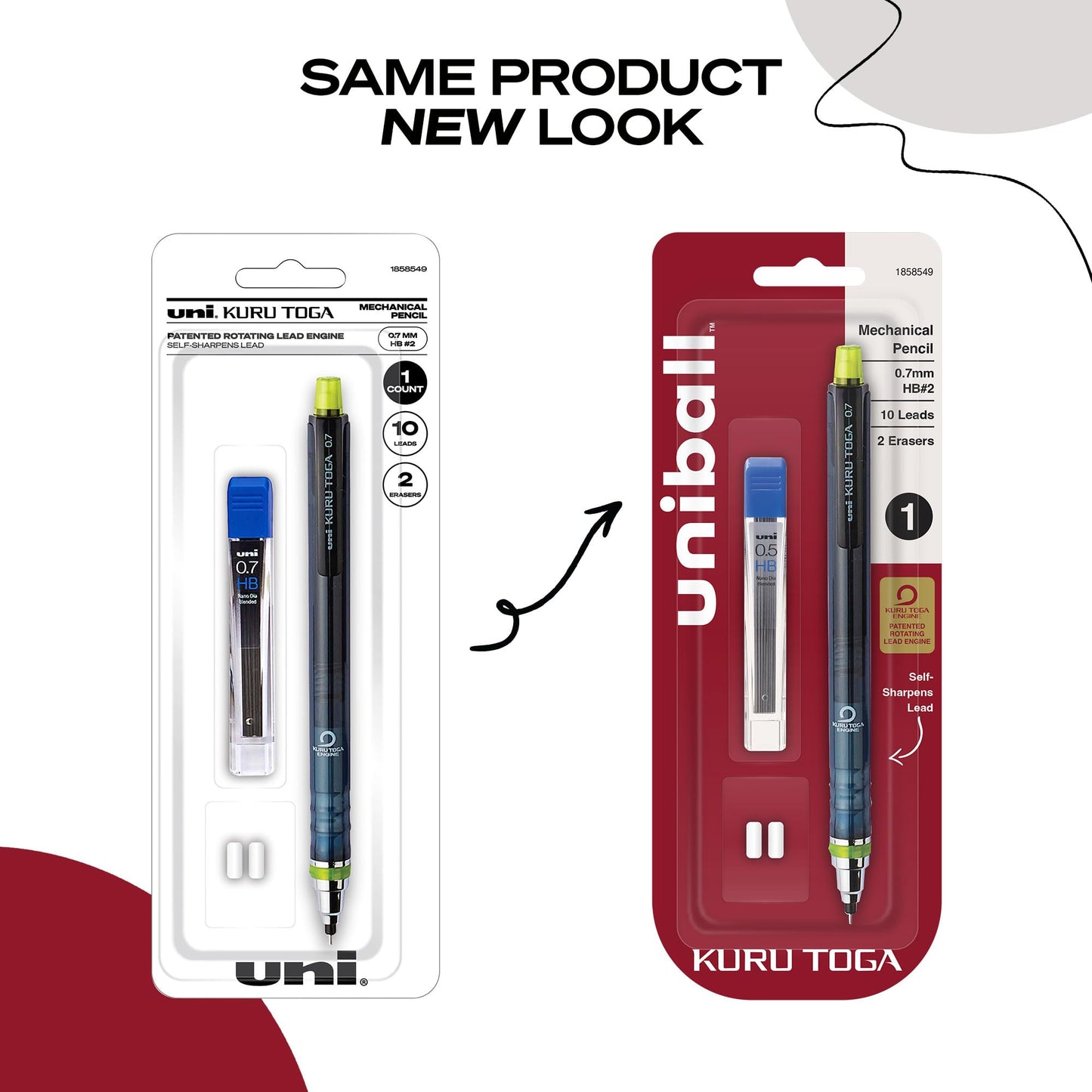 uni-ball Kuru Toga Mechanical Pencil with 0.7 mm Lead Refills & Pencil Erasers, HB #2
