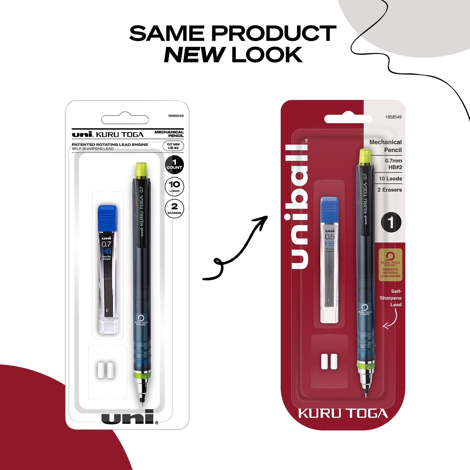 uni-ball Kuru Toga Mechanical Pencil with 0.7 mm Lead Refills & Pencil Erasers, HB #2