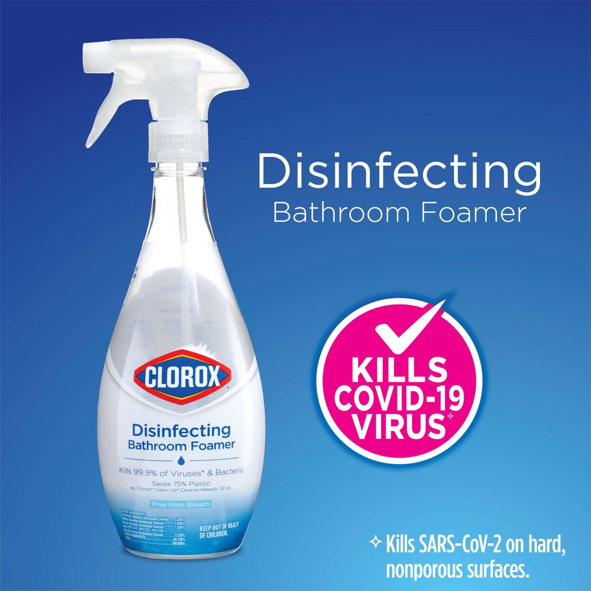 Clorox Disinfecting Bathroom Foamer Starter Kit with One Reusable Bottle Plus 2 Refill Cartridges, Household Essentials, Makes 50 Ounces of Cleaner