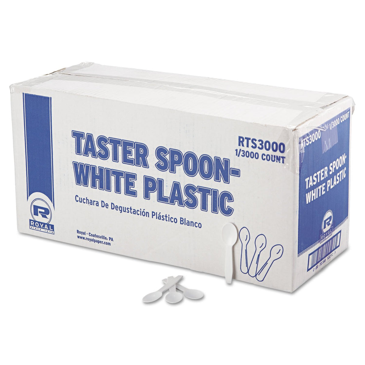AmerCareRoyal Unwrapped Disposable Polystyrene Plastic Taster Spoons for Samples, Restaurants and Catering, 3", White, Pack of 3000