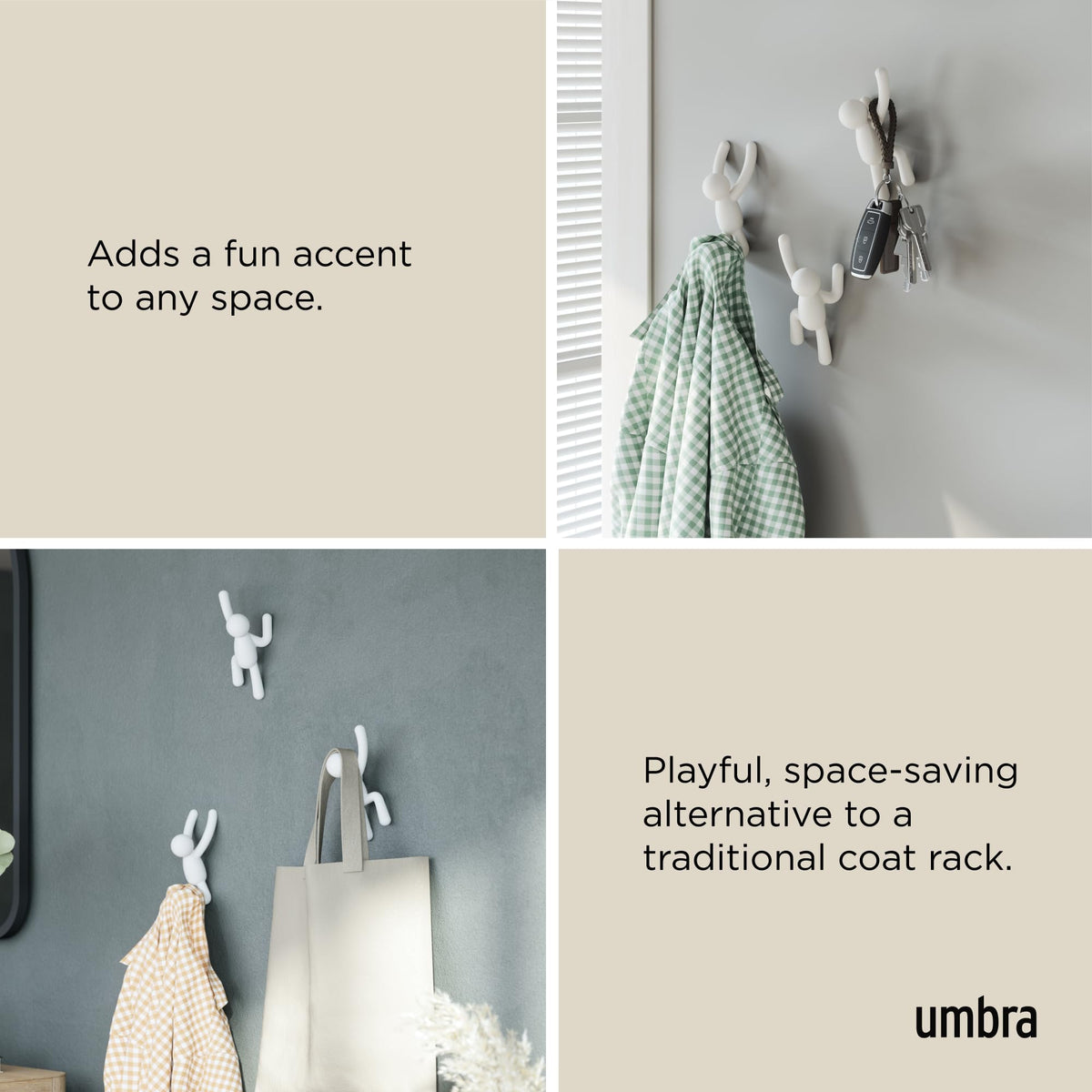 Umbra Buddy Wall Hooks, White, Set of 3