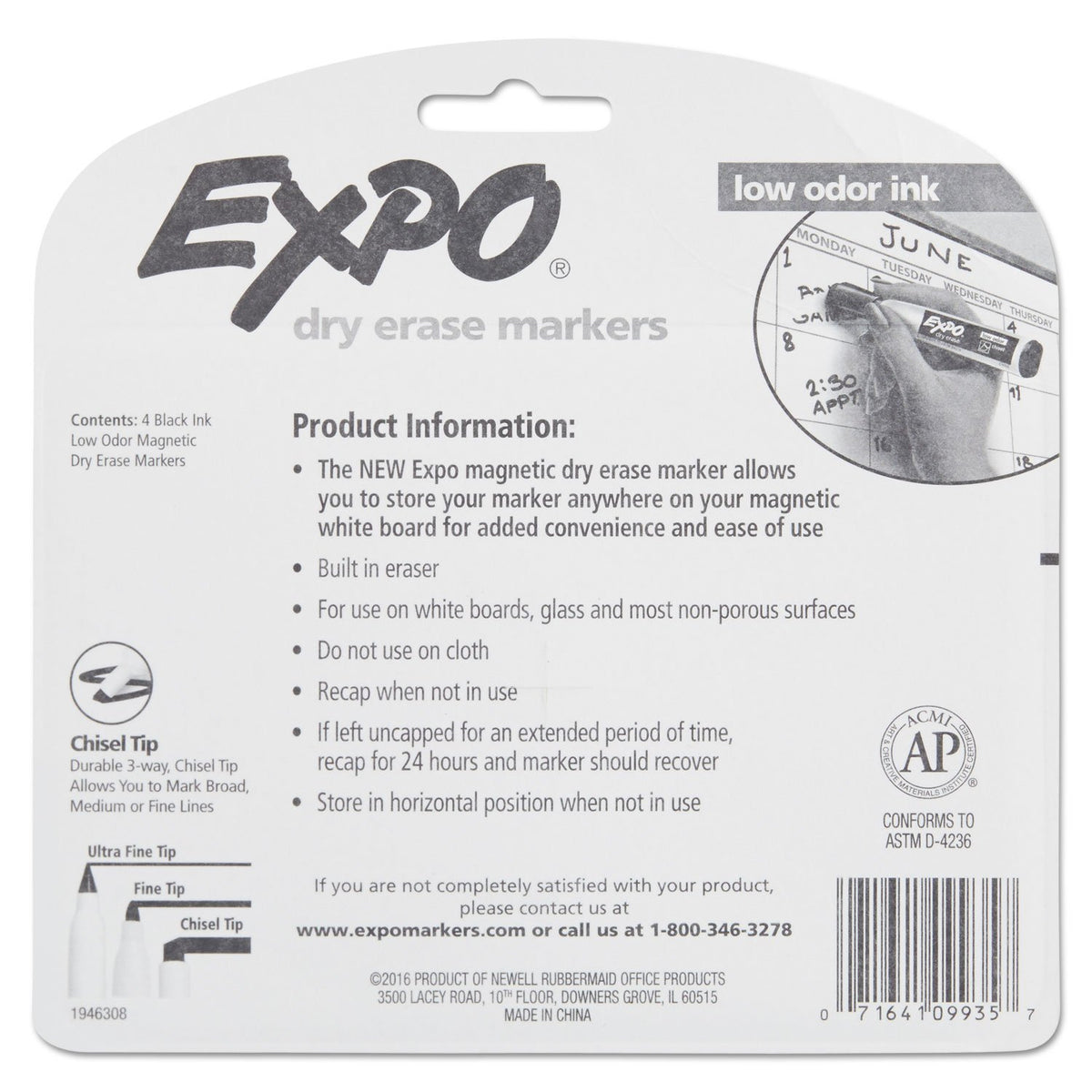 EXPO 1944729 Magnetic Dry Erase Marker Chisel Tip Black 4/Pack