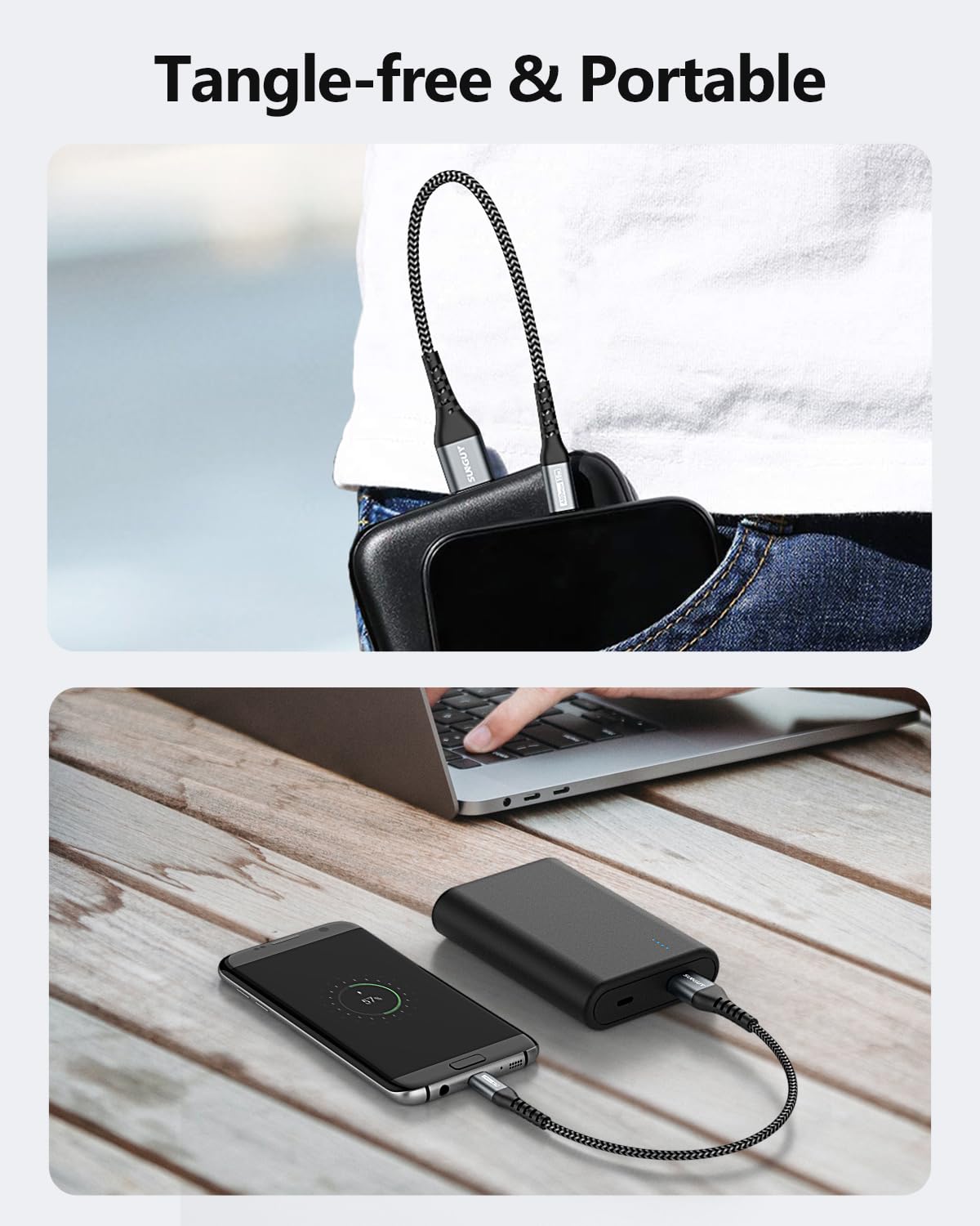 SUNGUY Micro USB Cable 1FT[3Pack], 18W Short USB to Micro USB Cable Fast Charging USB 2.0 Data Sync Nylon Braided for Samsung Galaxy S7 Edge S6, Android Phone, PS4