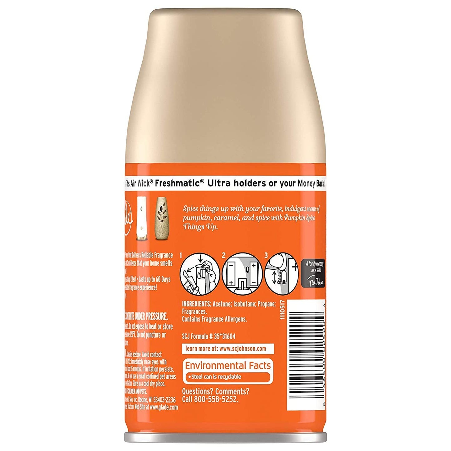 Glade Automatic Spray Refill - Pumpkin Spice Things Up - Holiday Collection 2020 - Net Wt. 6.2 OZ (175 g) Per Refill Can - Pack of 3 Refill Cans