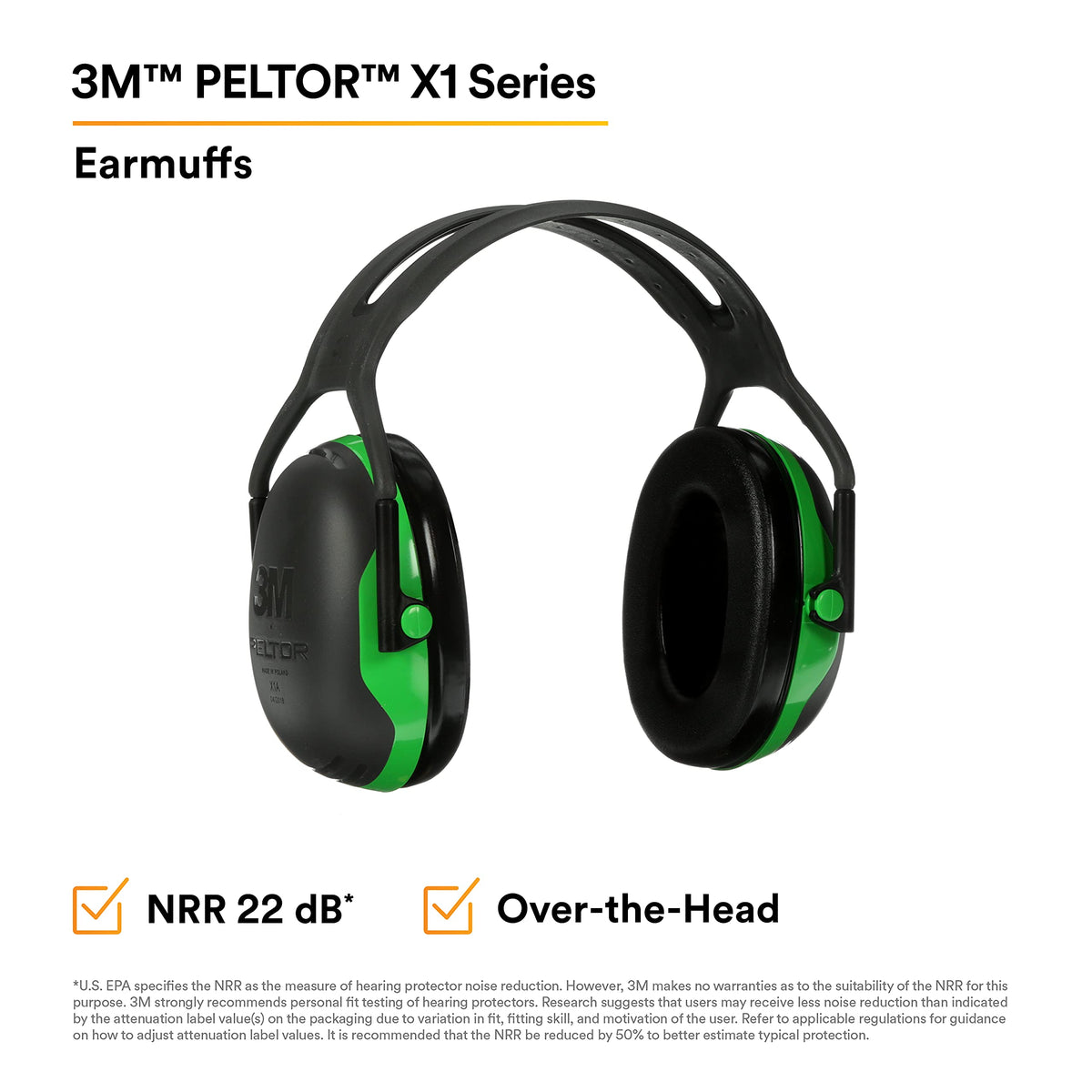3M Standard Over The Head, Green, One Size Fits Most
