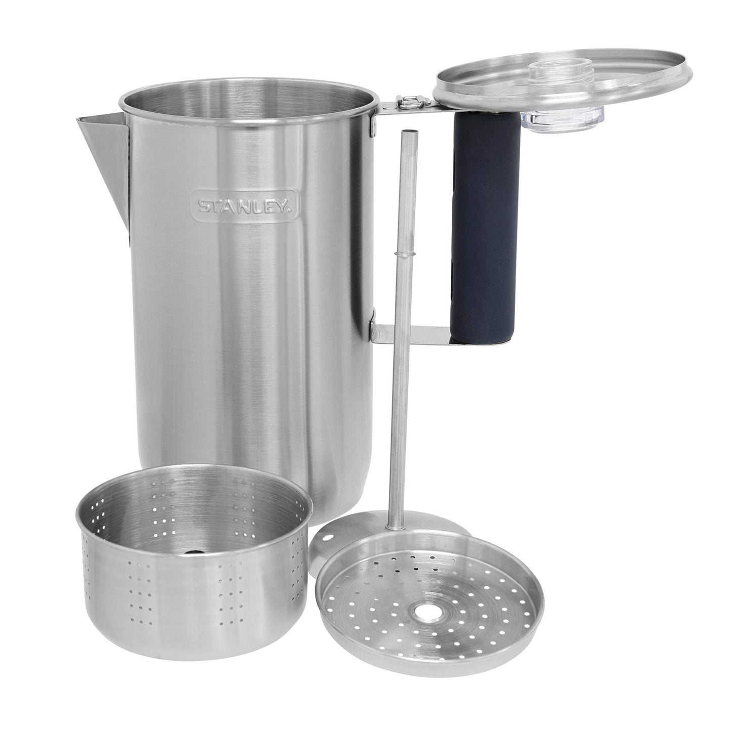 Stanley Cool Grip Camp Coffee Percolator 1.1QT, Stainless Steel Wide Mouth Coffee Press, Large Capacity, Ergonomic Handle, Dishwasher Safe
