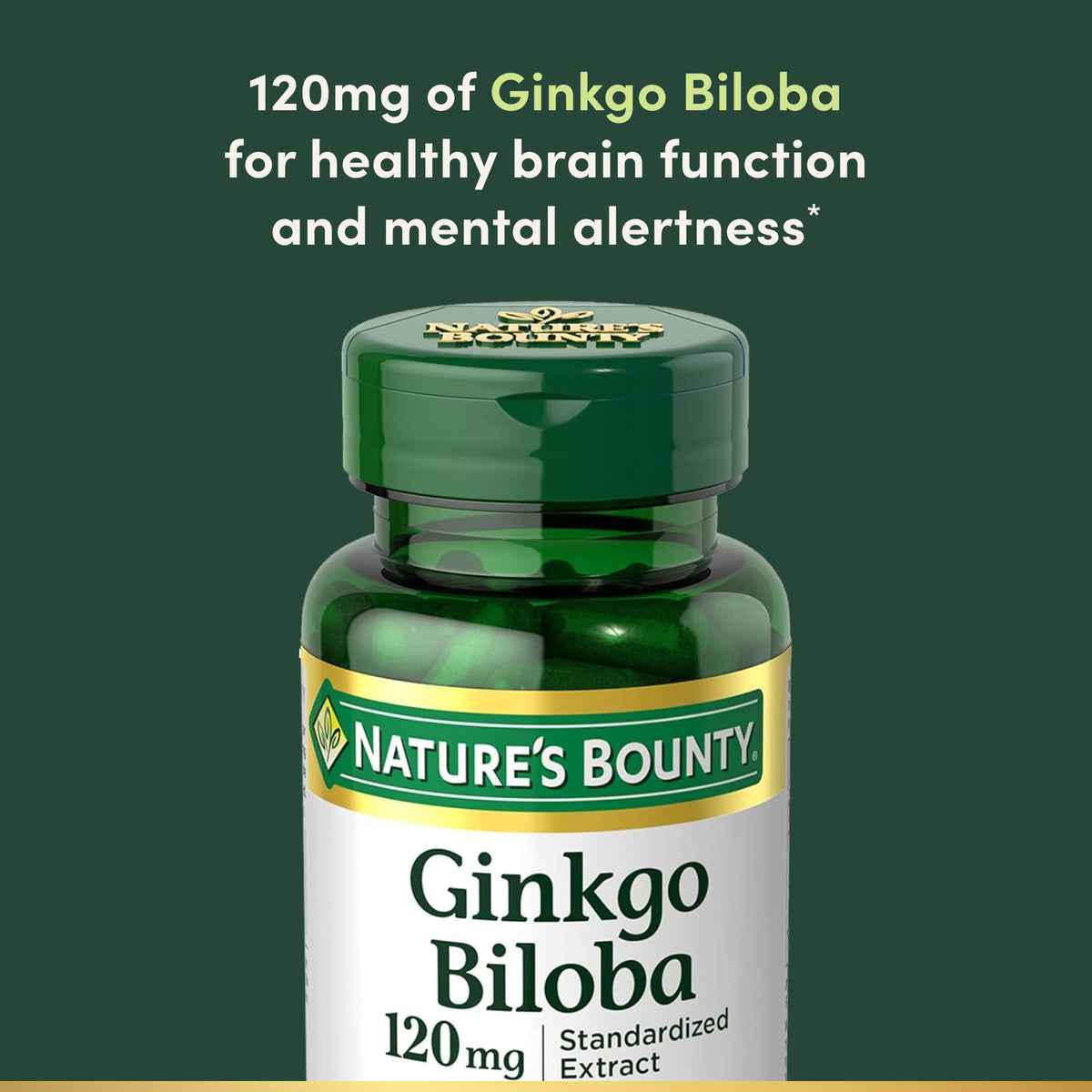 Nature's Bounty Ginkgo Biloba Capsules 120mg, Memory Support Supplement, Supports Brain Function and Mental Alertness, 100 Capsules