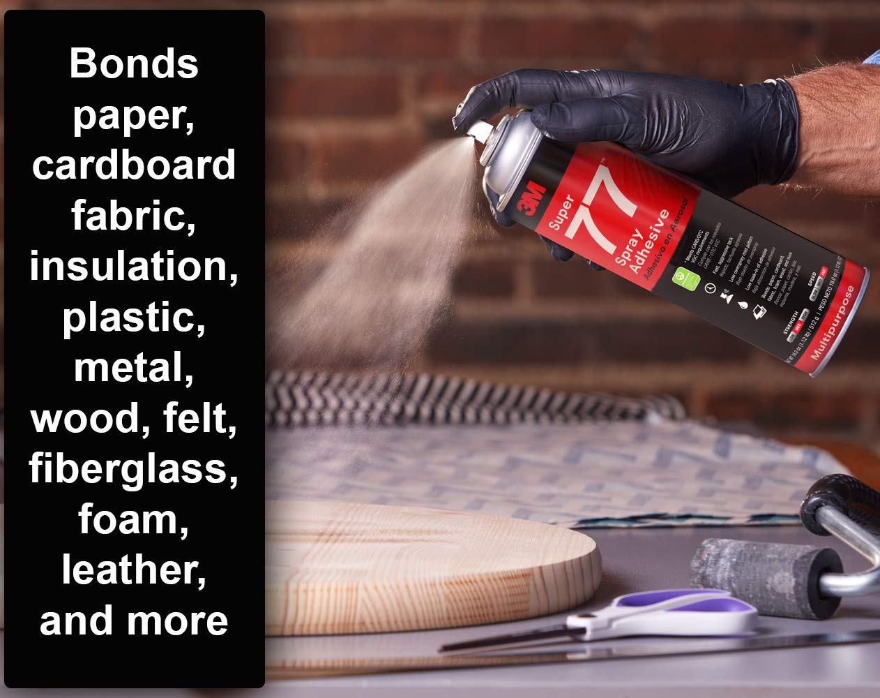 3M Super 77 Multipurpose Permanent Spray Adhesive Glue, Low VOC, Paper, Cardboard, Fabric, Plastic, Metal, Wood, Net Wt 18 oz