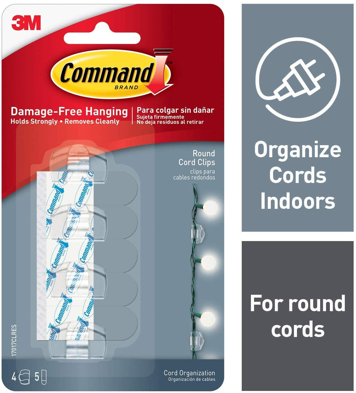 Command Round Cord Clips, Clear, 4-Clips (17017CLRES), 6 Pack