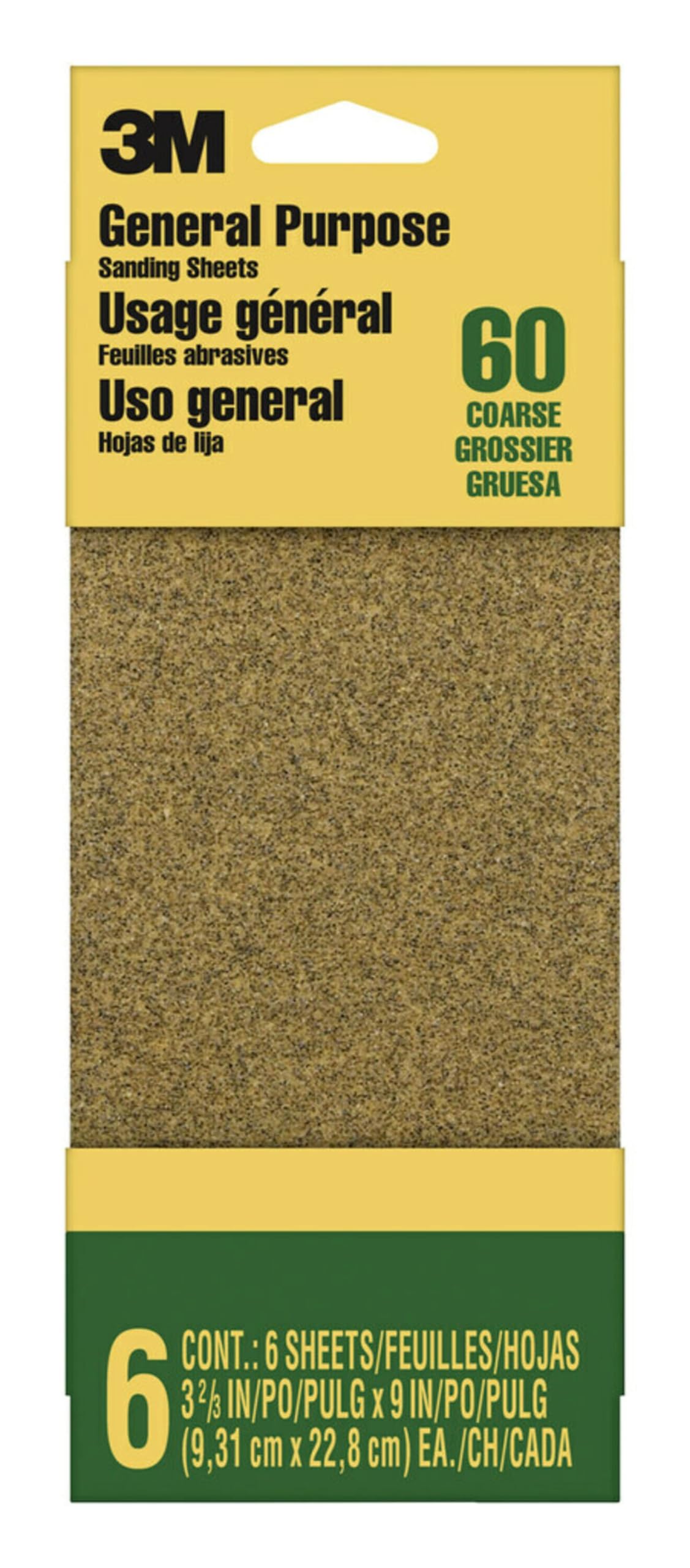 3M Sandpaper, 60 Grit, 6 Sheets, 3-2/3 in x 9 in, Sands Paint, Wood & Metal, Great for General Purpose Sanding, Coarse Aluminum Oxide Sand Paper (9017NA-CC)