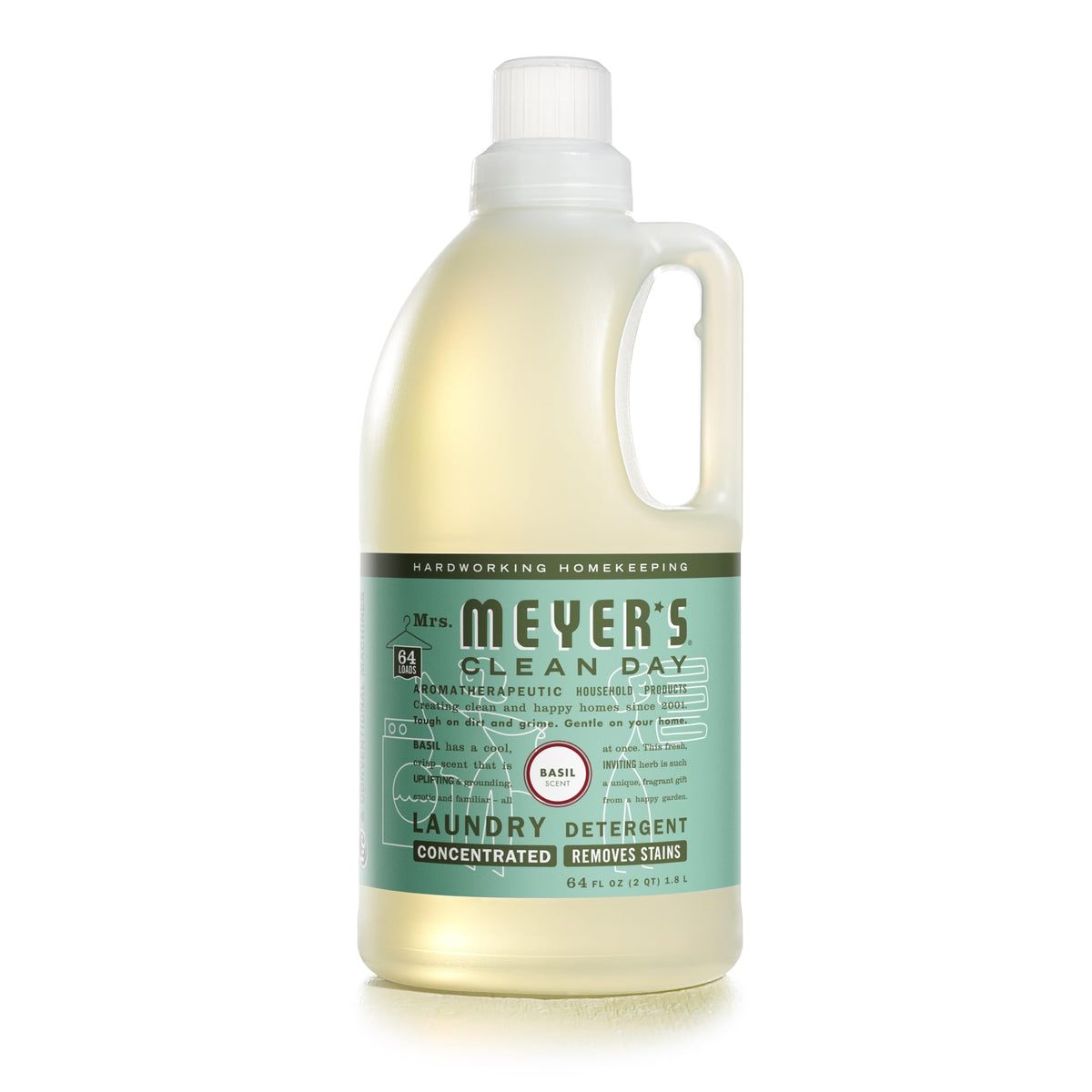 MRS. MEYER'S CLEAN DAY Liquid Laundry Detergent, Biodegradable Formula Infused with Essential Oils, Basil, 64 oz (64 Loads)