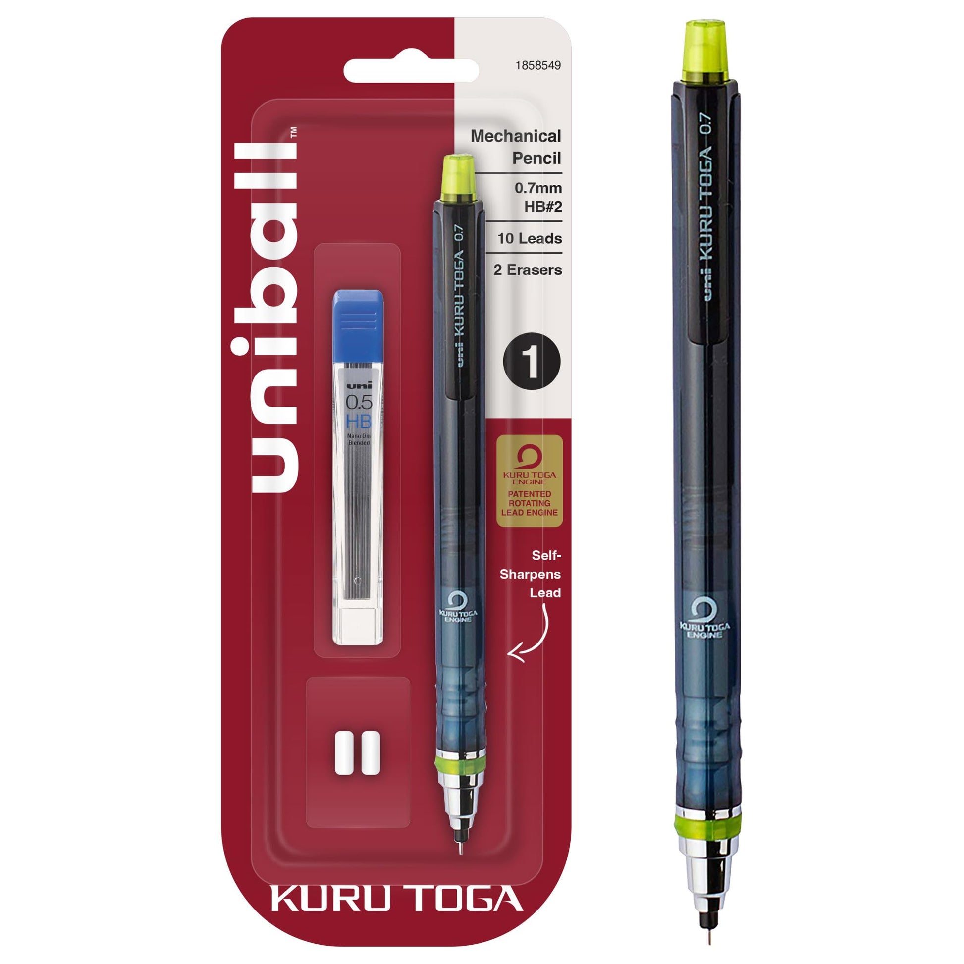 uni-ball Kuru Toga Mechanical Pencil with 0.7 mm Lead Refills & Pencil Erasers, HB #2